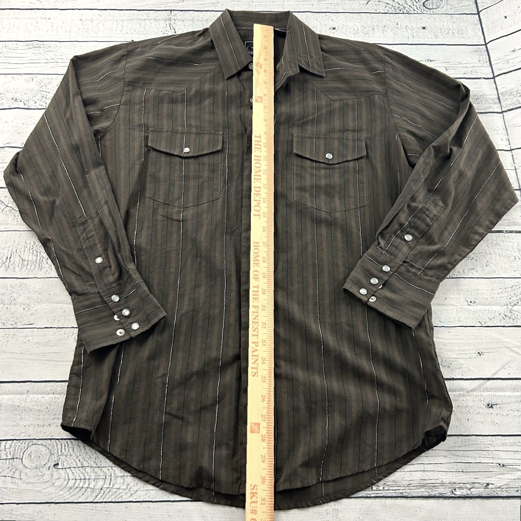 Roper Roper Striped Long Sleeve Pearl Snap Button Front Shirt Men's M Brown Size US M / EU 48-50 / 2 - 3 Thumbnail