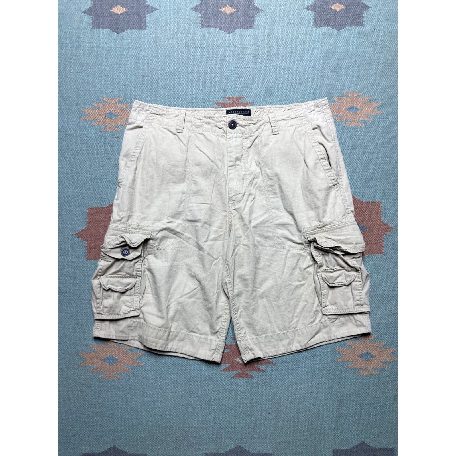 Vintage VINTAGE Aeropostale Cargo Shorts Mens 38 Beige Cotton Ripstop Wide Leg Baggy Skater Size US 38 / EU 54 - 4 Thumbnail