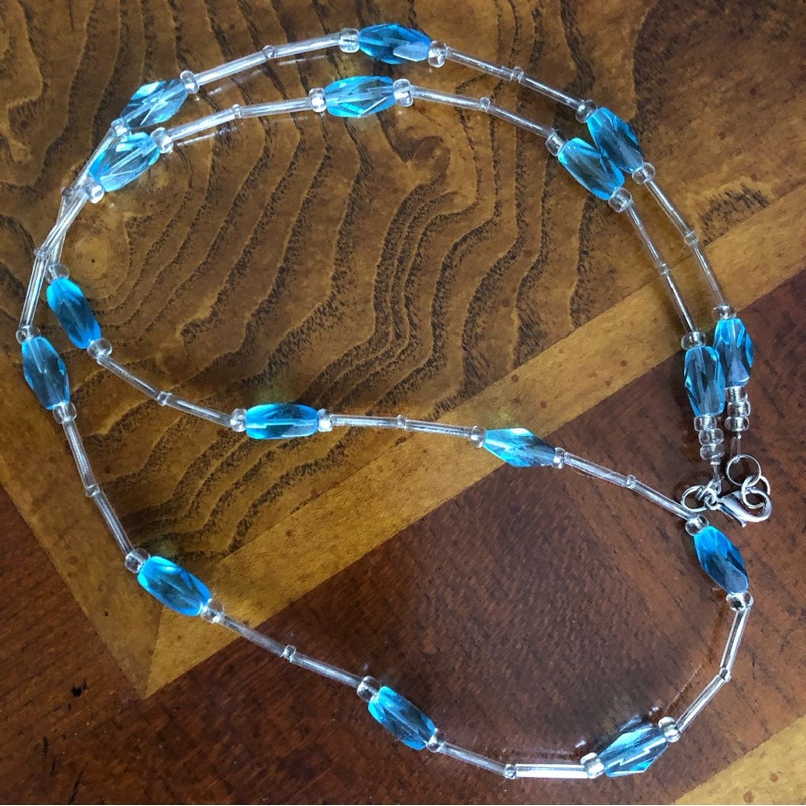 Handmade Hand crafted faceted blue glass beaded necklace Size ONE SIZE - 7 Thumbnail