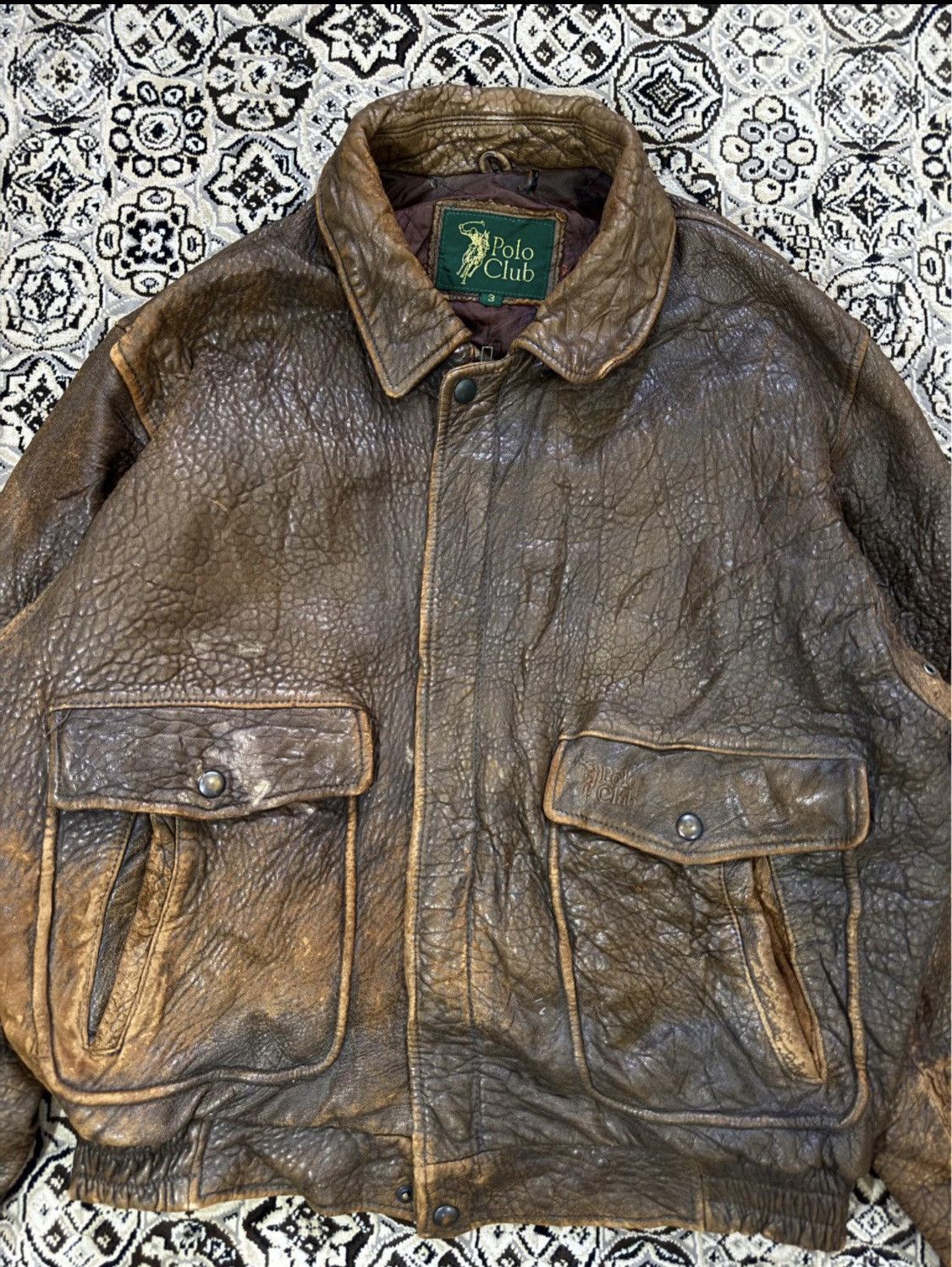 Beverly Hills Polo Club Rare 90 Polo Club Cowhide Leather Jacket Heavy NaturalPatina Size US XL / EU 56 / 4 - 2 Thumbnail