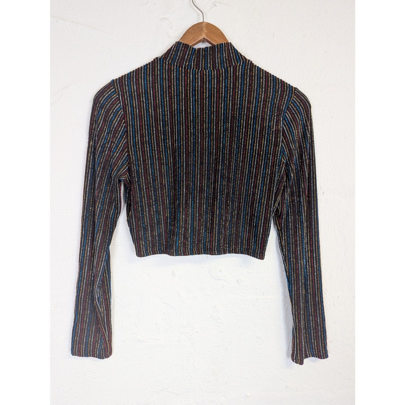 Other Cherry Mellow Cropped Turtleneck Black Shiny Stripe Metallic Size M / US 6-8 / IT 42-44 - 3 Thumbnail