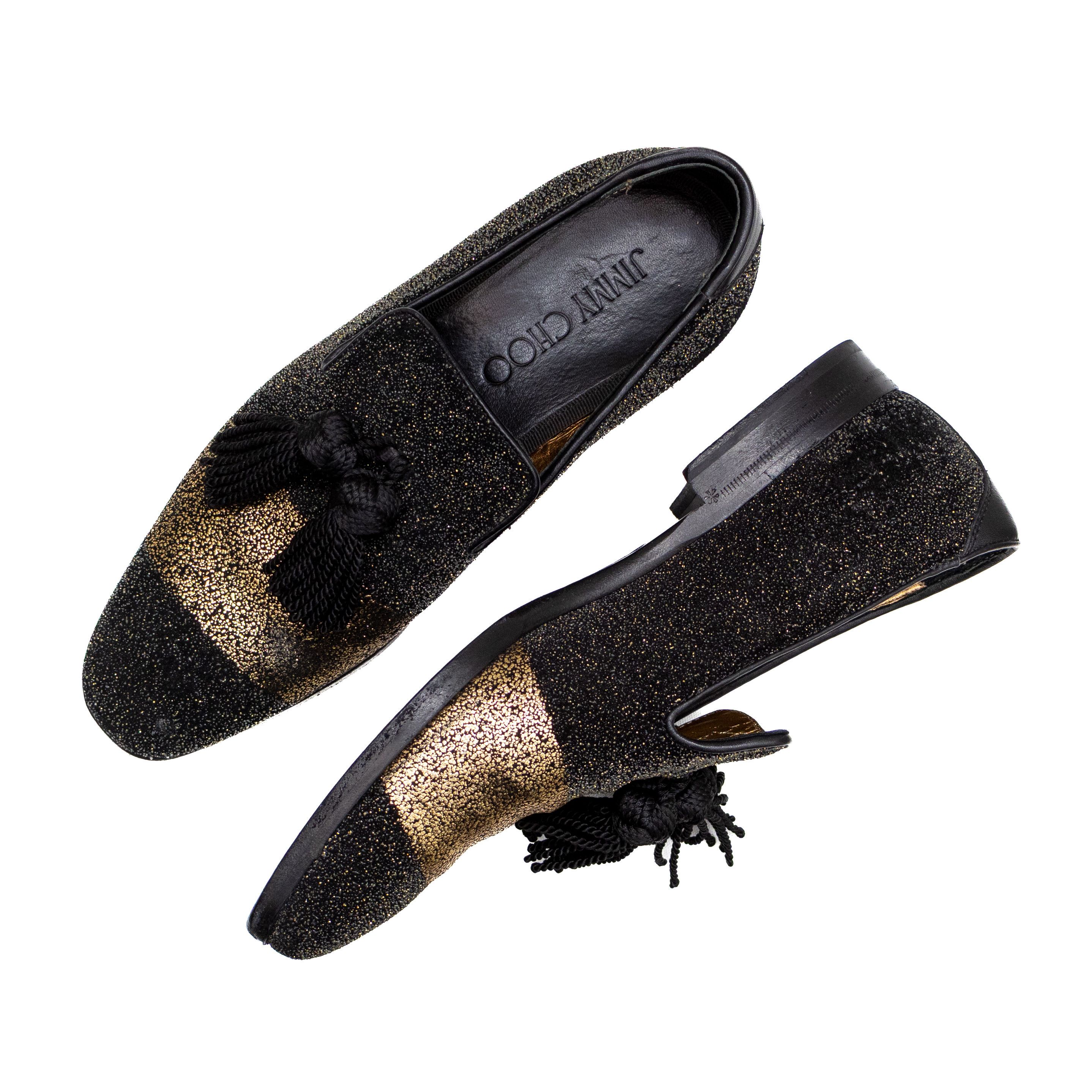 Jimmy Choo Jimmy Choo Men's Foxley/m Black & Gold Glitter Loafers Size US 7.5 / EU 40-41 - 6 Thumbnail