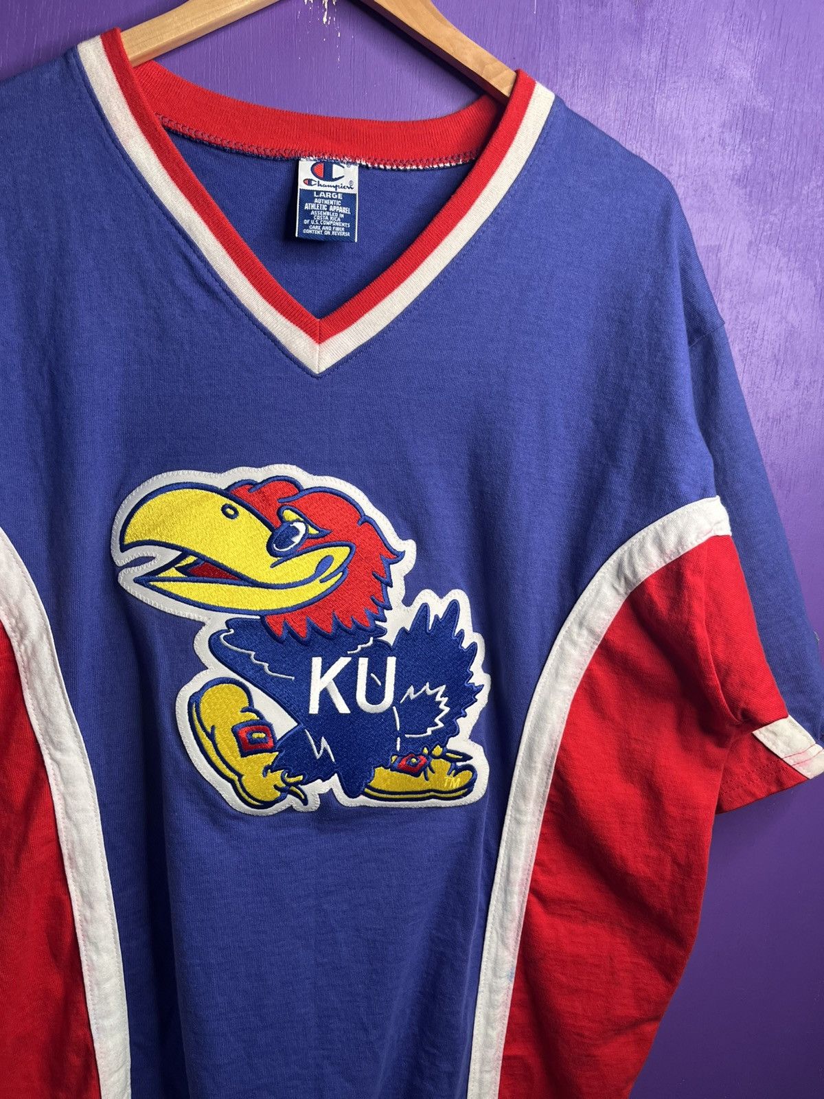Champion × Vintage Vintage 90s Champion Kansas Jayhawks shooting shirt Size US L / EU 52-54 / 3 - 3 Thumbnail