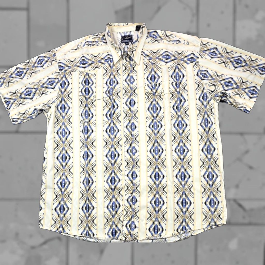 Roper Roper Western Shirt Mens 2XL Tan Blue Pearl Snap Southwestern Aztec Rodeo Ranch Shirt Mens 2XL Blue Geometric Cowboy Western Casual Workwear Mens Size US XXL / EU 58 / 5 - 1 Thumbnail