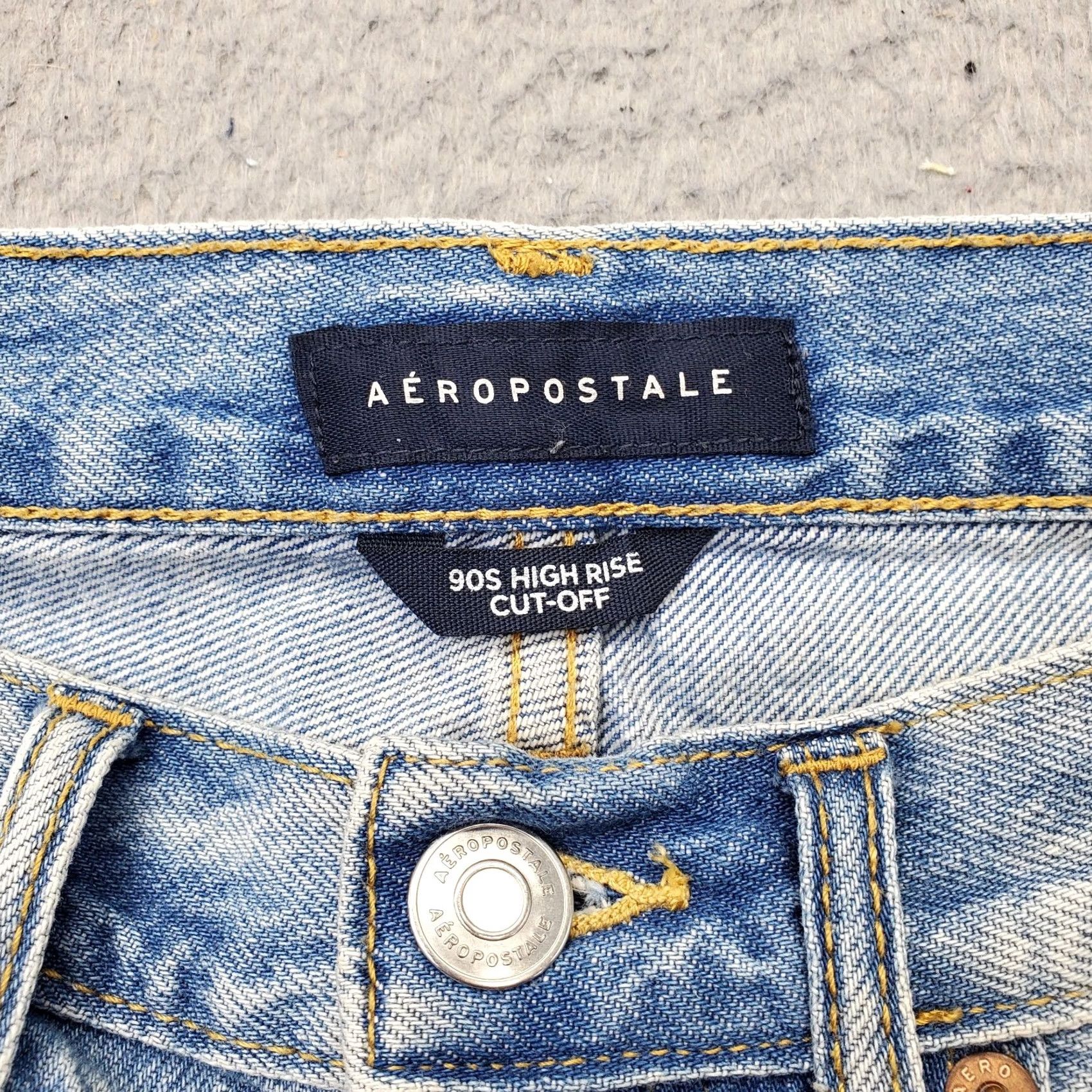 Vintage Aéropostale Womens 6 Blue Distressed High Rise Cut-off Shorts Button Fly 90s Style Denim Shorts Size 28" / US 6 / IT 42 - 6 Thumbnail