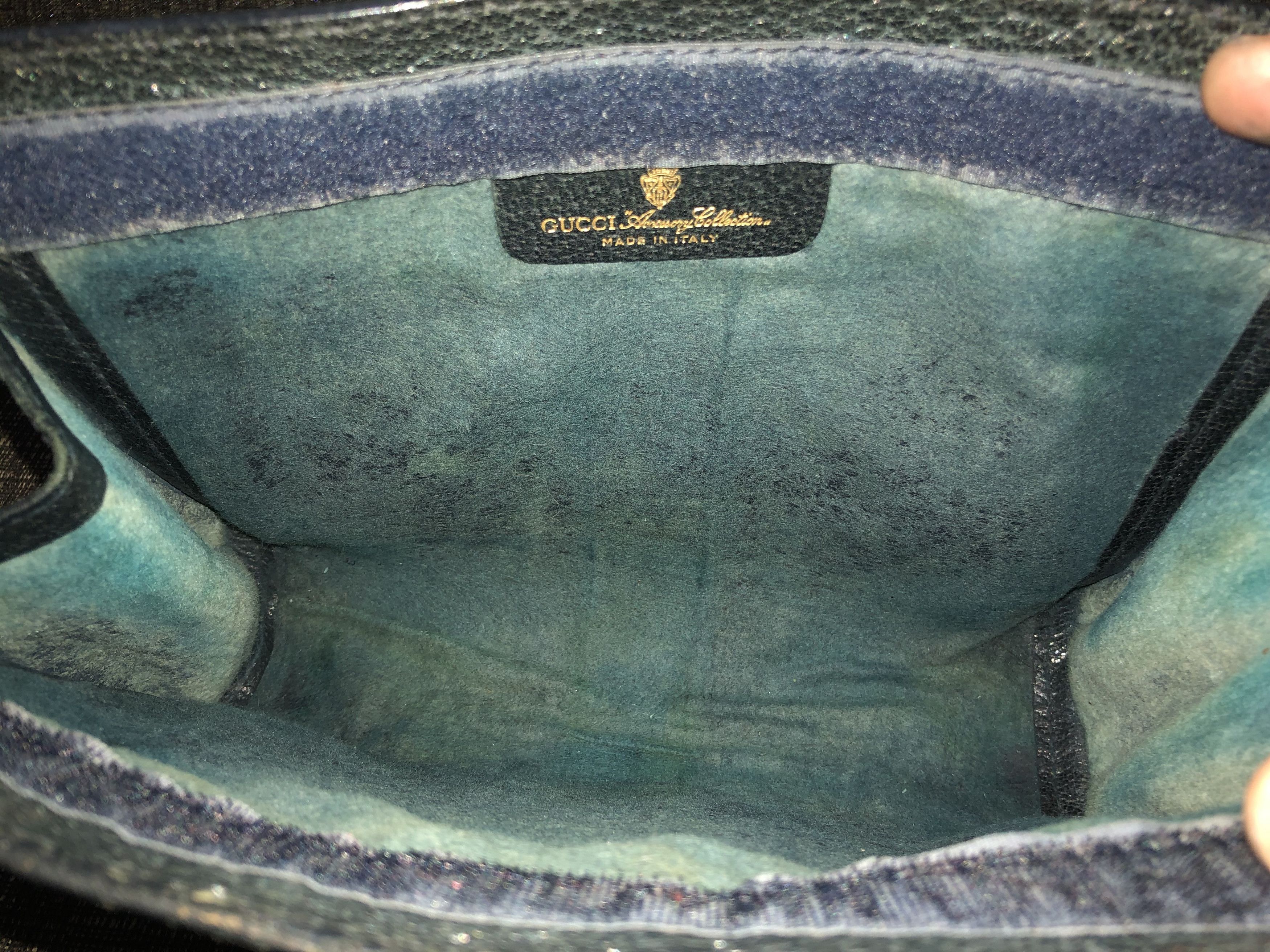 Gucci Gucci Ophidia Clutch Bag Navy Blue Leather Trim Webbing Size ONE SIZE - 8 Thumbnail