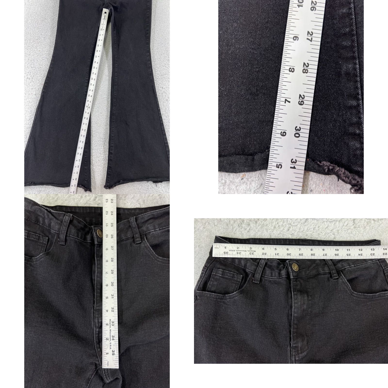 Shein Shein Jeans Womens 8 Black Denim Wide Flare Raw Hem Cotton Blend 26x31 Size 30" / US 8 / IT 44 - 8 Thumbnail