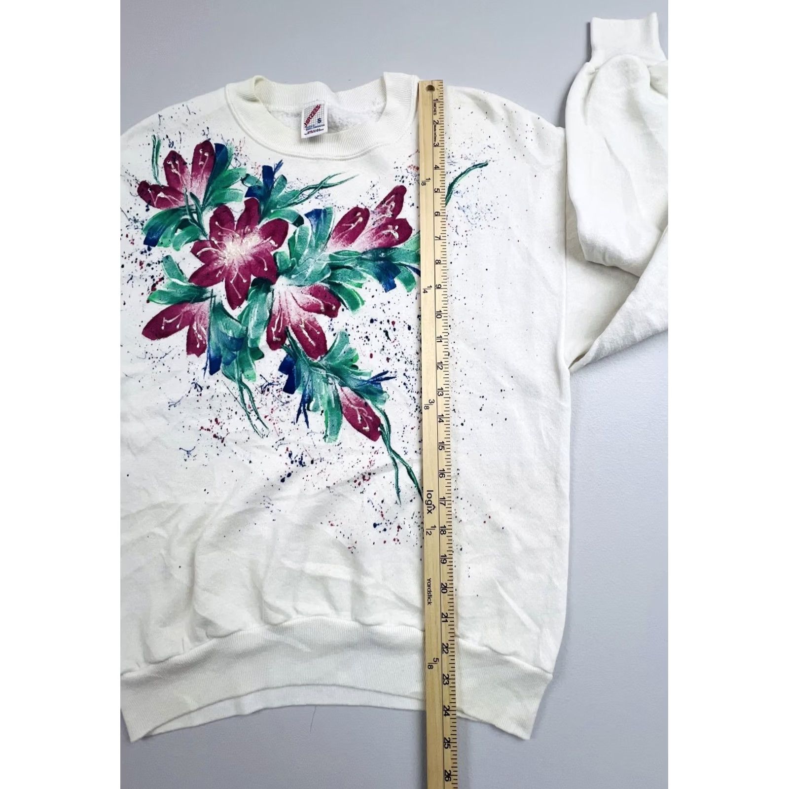 Jerzees VINTAGE Jerzees Sweatshirt Small White Floral Paint Splatter Fleece USA VTG Size S / US 4 / IT 40 - 5 Thumbnail