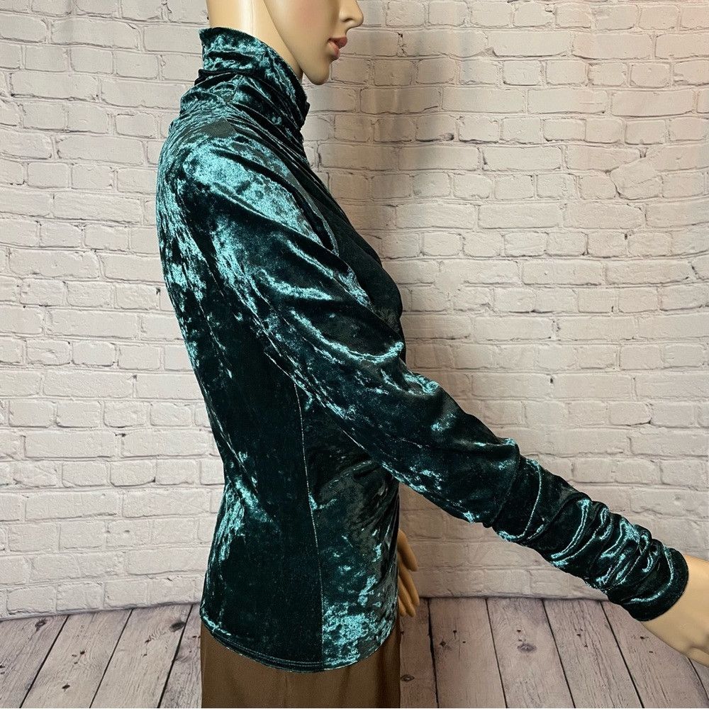 Ronny Kobo Ronny Kobo Karoline Ruched Velvet Teal Turtleneck Top Size Size L / US 10 / IT 46 - 4 Thumbnail