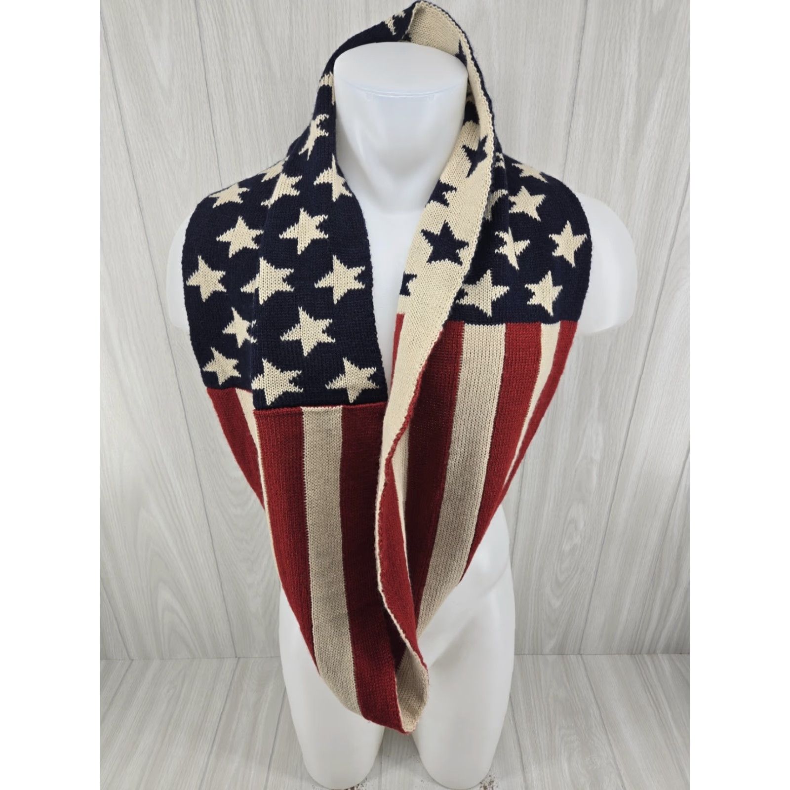 Vintage VINTAGE Unisex USA Flag Knit Infinity Scarf Wrap One Size Wrap Scarf USA Flag Infinity Knit Unbranded Men Women Size ONE SIZE - 2 Thumbnail