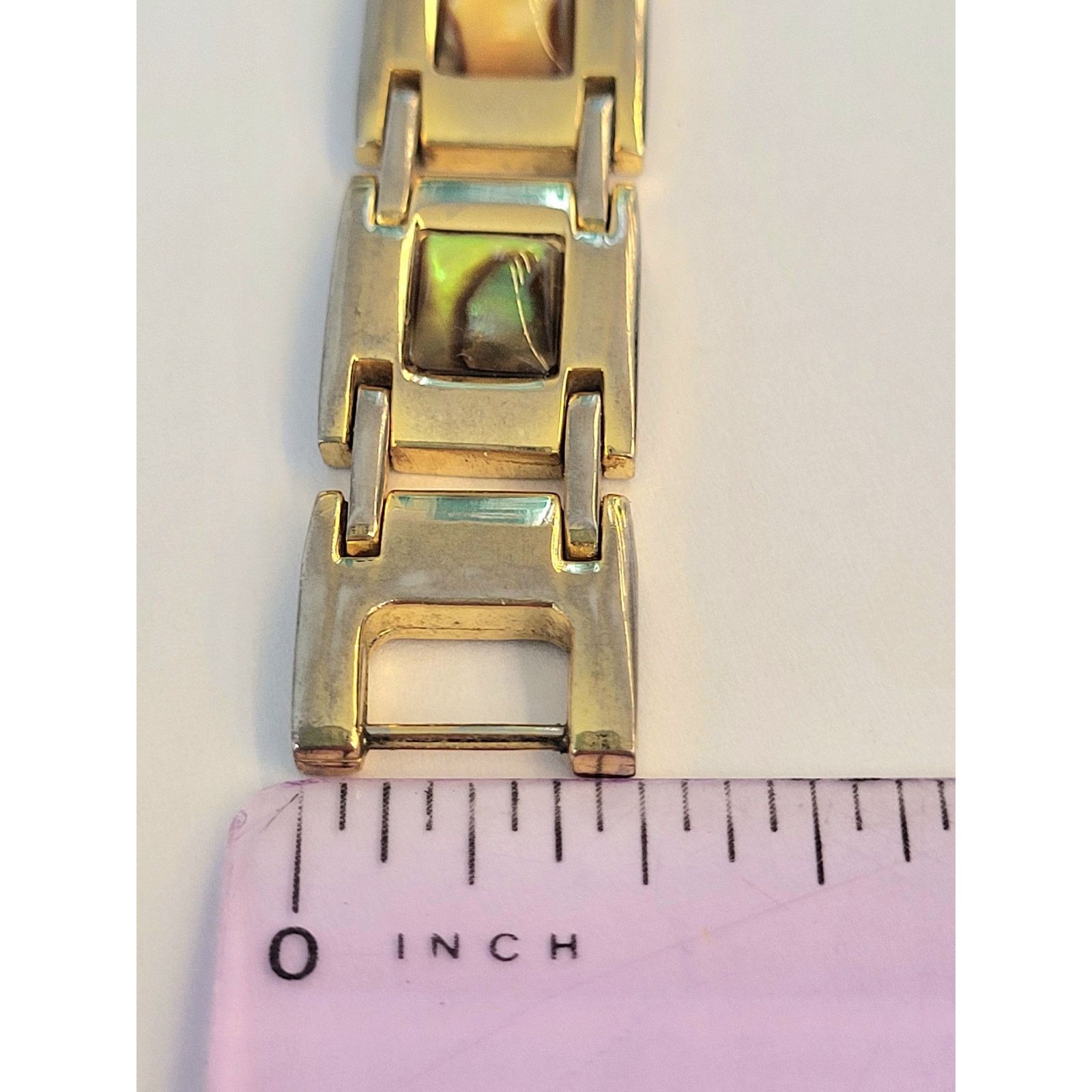 Other Gold Abalone Link Bracelet Vintage Chunky Size ONE SIZE - 9 Thumbnail