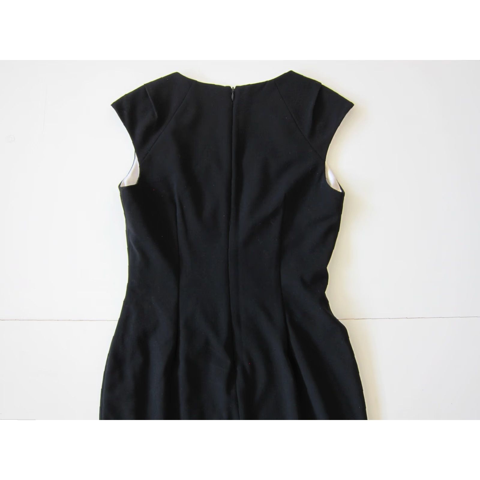 Vintage Calvin Klein Black Dress Cap Sleeve Ruched A-Line Sheath Shirt Dress 6 Women Work Party Formal Casual Knee Length Size M / US 6-8 / IT 42-44 - 6 Thumbnail