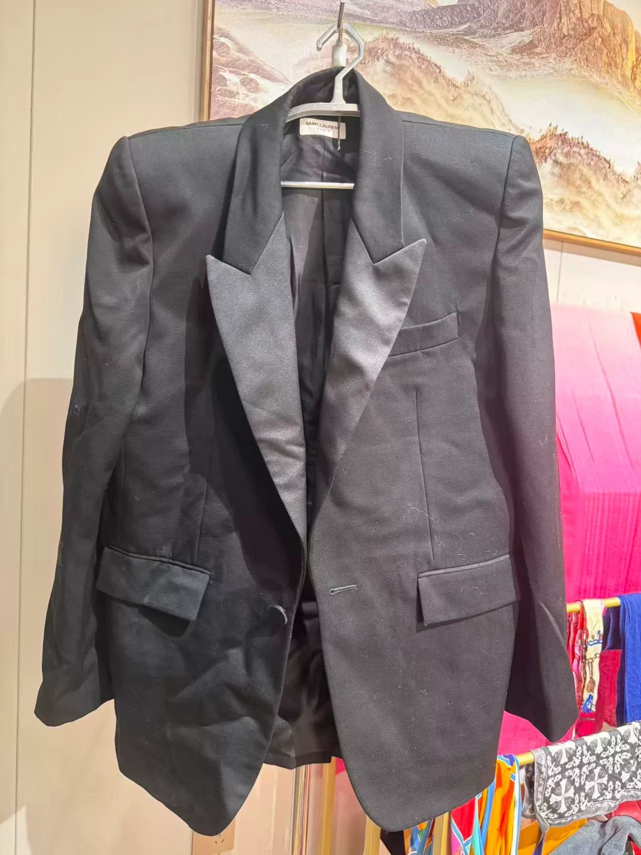 Saint Laurent Paris Saint Laurent Black Satin Lapel Blazer Size US M / EU 48-50 / 2 - 1 Thumbnail