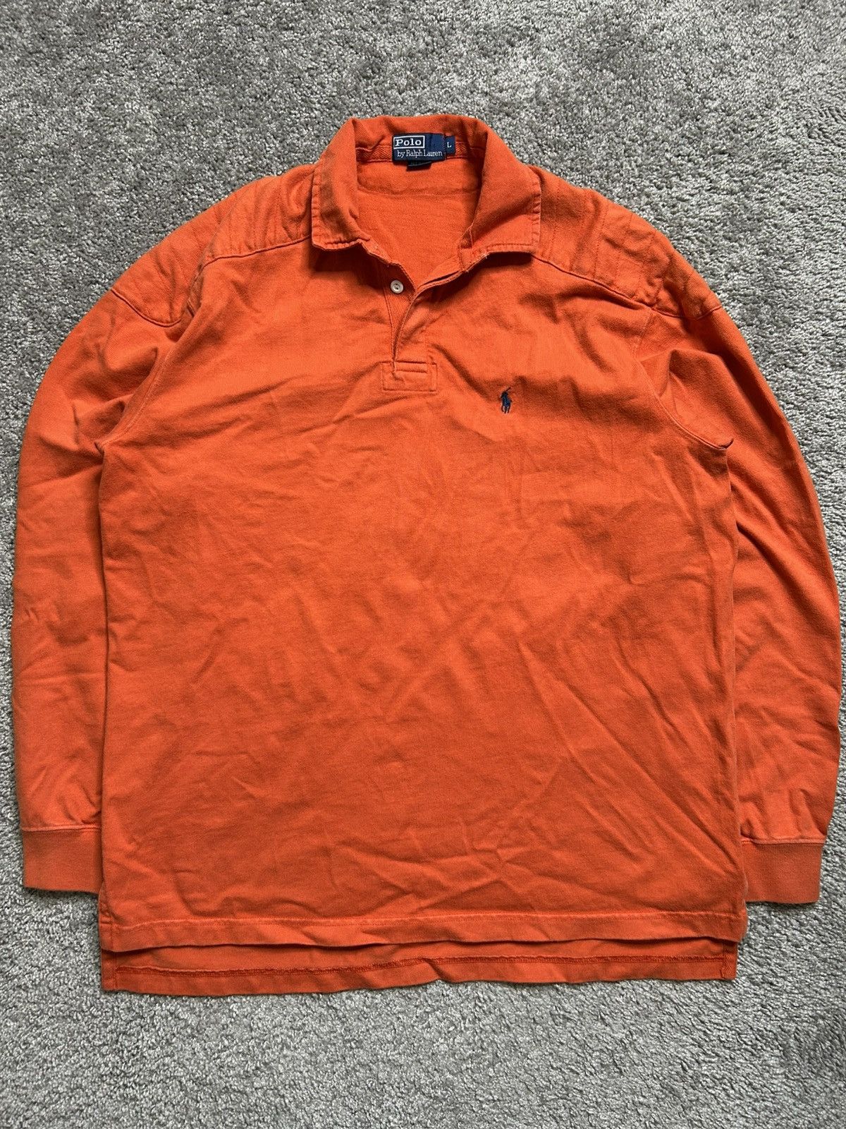 Polo Ralph Lauren Vintage 80s Polo Ralph Lauren Rugby Long Sleeve Pad Orange Size US L / EU 52-54 / 3 - 1 Thumbnail
