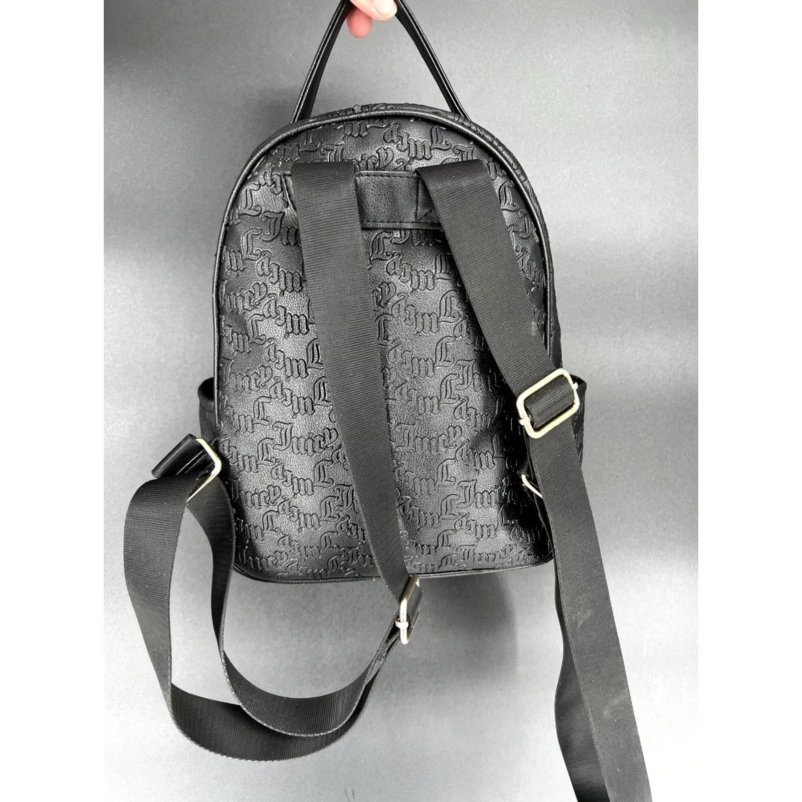 Juicy Couture Juicy Couture Black Leather Backpack Purse Logo Pattern Medium Casual Travel Zip Closure Womens Size ONE SIZE - 6 Thumbnail