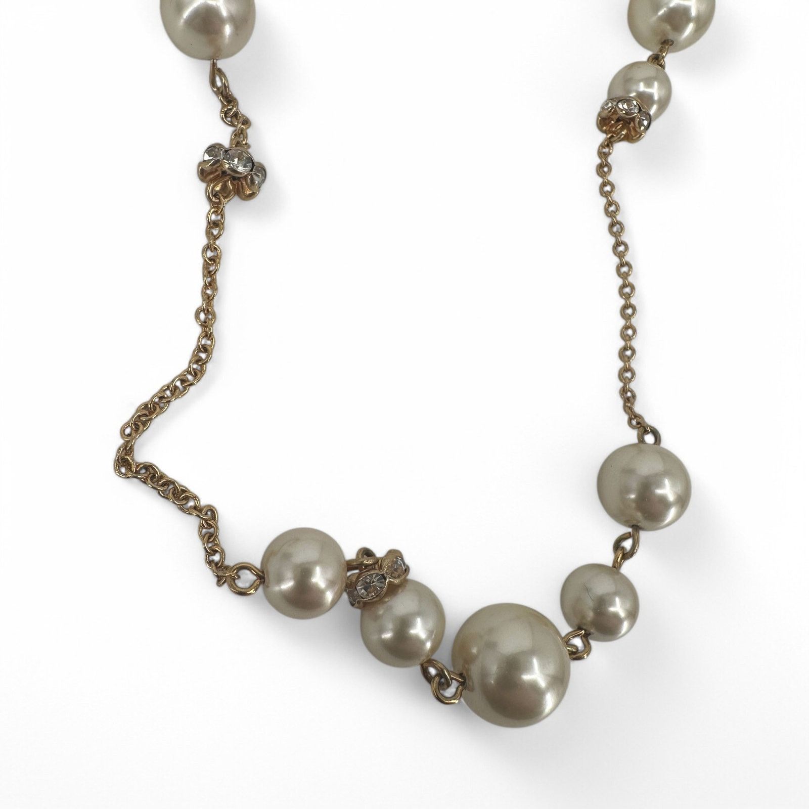 J.Crew J Crew Long Necklace Simulated Pearl Rhinestone Stations Size ONE SIZE - 7 Thumbnail