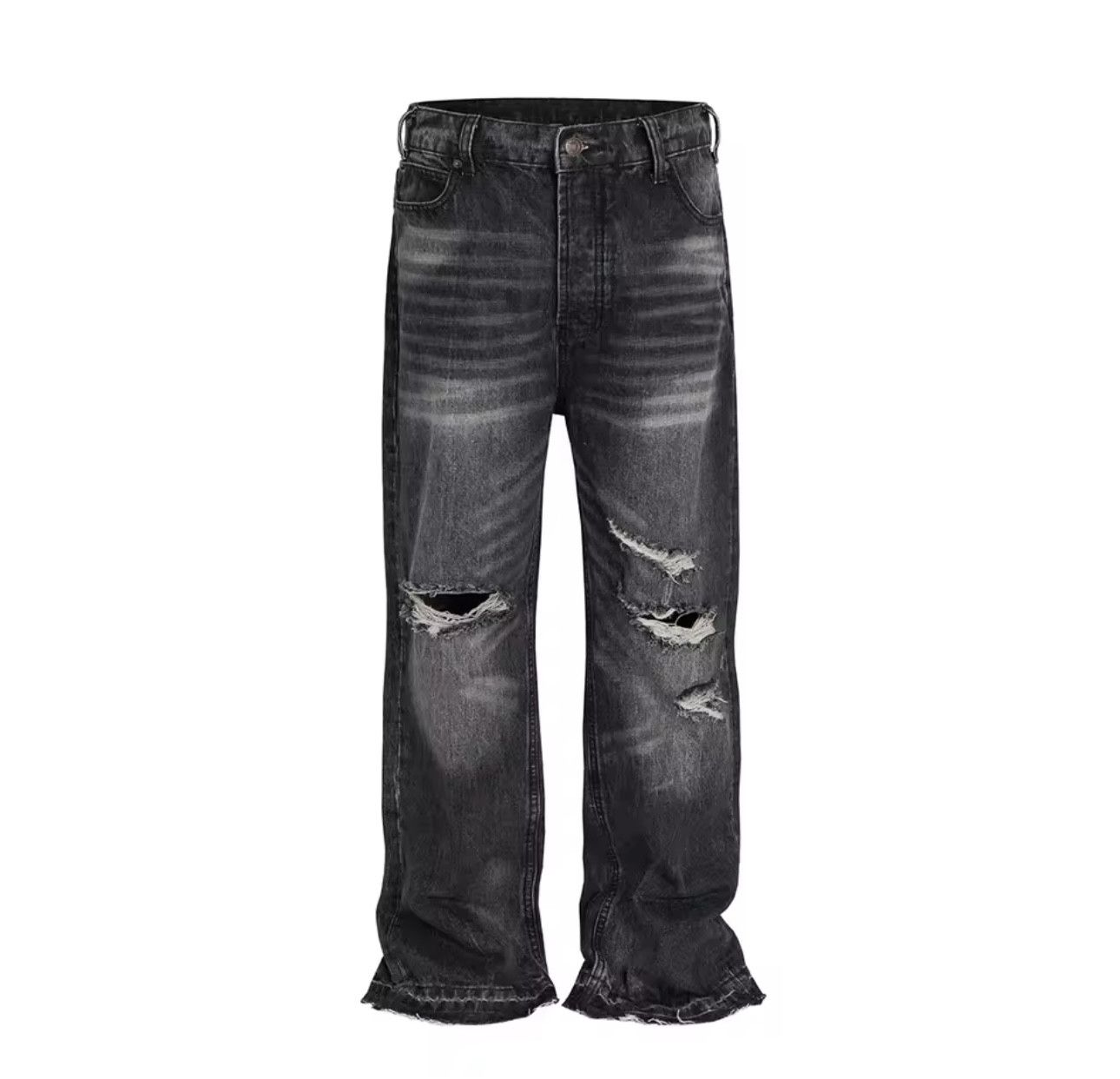 Denime × Jean Streetwear Damaged Hole Washed Baggy Jeans Size US 35 - 4 Thumbnail