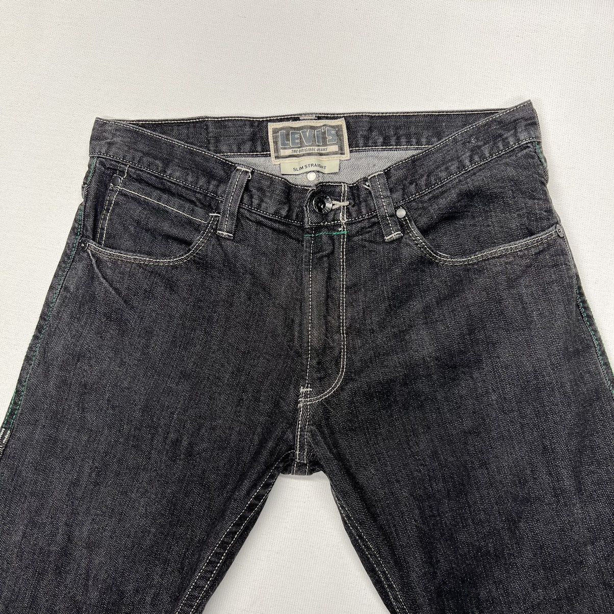 Levi's Levis Slim Straight Jeans Black Green Stitch Pockets Denim Size US 33 - 5 Thumbnail