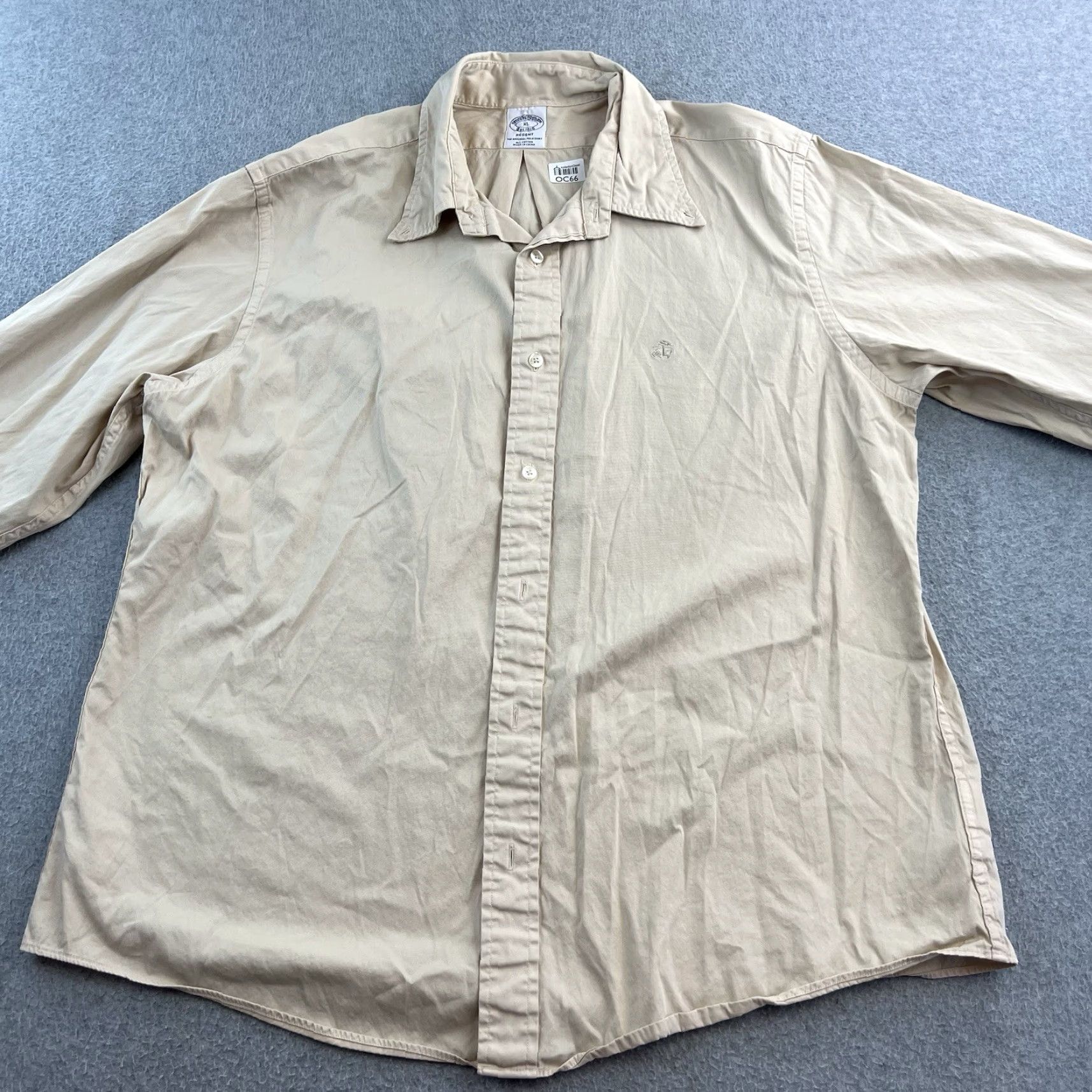 Brooks Brothers Brooks Brothers Regent Dress Shirt Mens XL Beige Long Sleeve Button Up Adult Size 46R - 4 Thumbnail