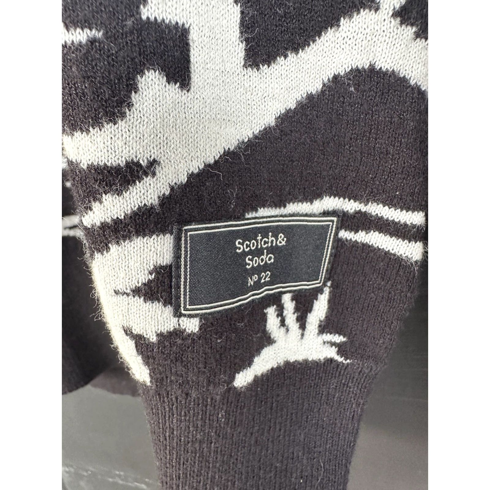 Scotch & Soda Scotch & Soda Sweater Men S Floral Black White Cotton Jacquard Patterned Pullover Size US S / EU 44-46 / 1 - 4 Thumbnail
