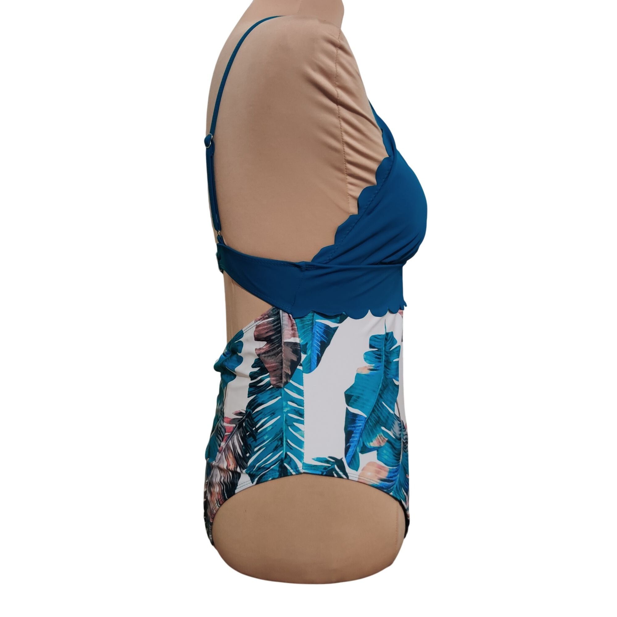 Other Womens Swimsuit One Piece Scalloped V Neck Tropical Print Te Size ONE SIZE - 5 Thumbnail
