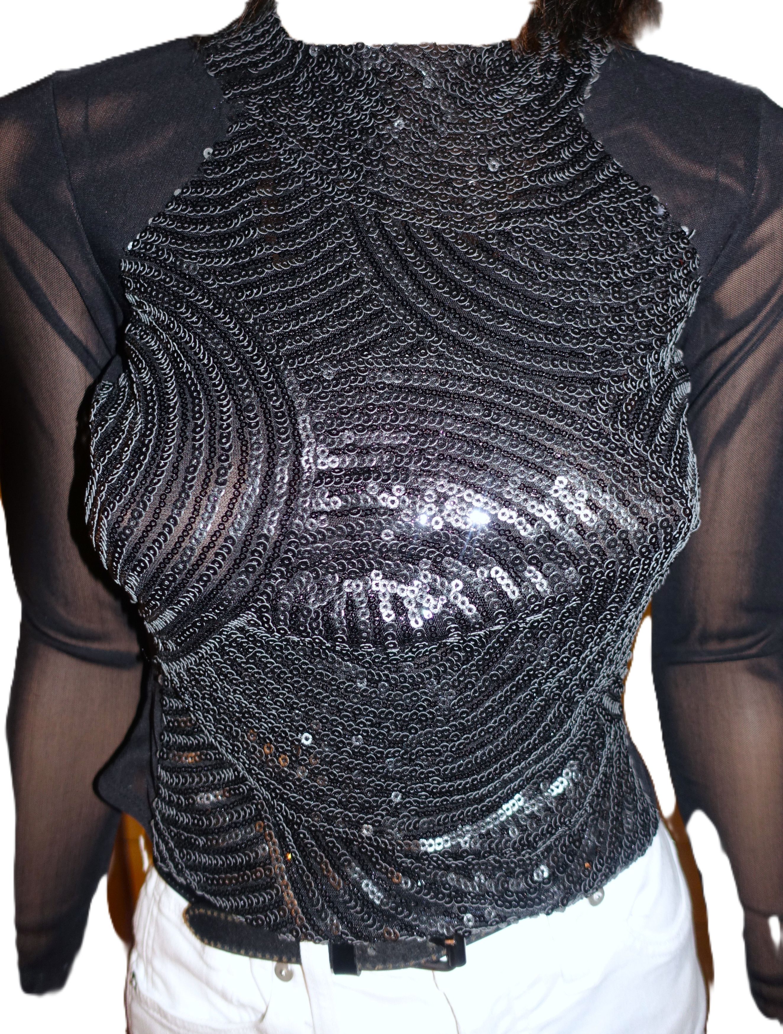 Other Black Sequin Sheer Open Back Blouse XS Size XS / US 0-2 / IT 36-38 - 4 Thumbnail