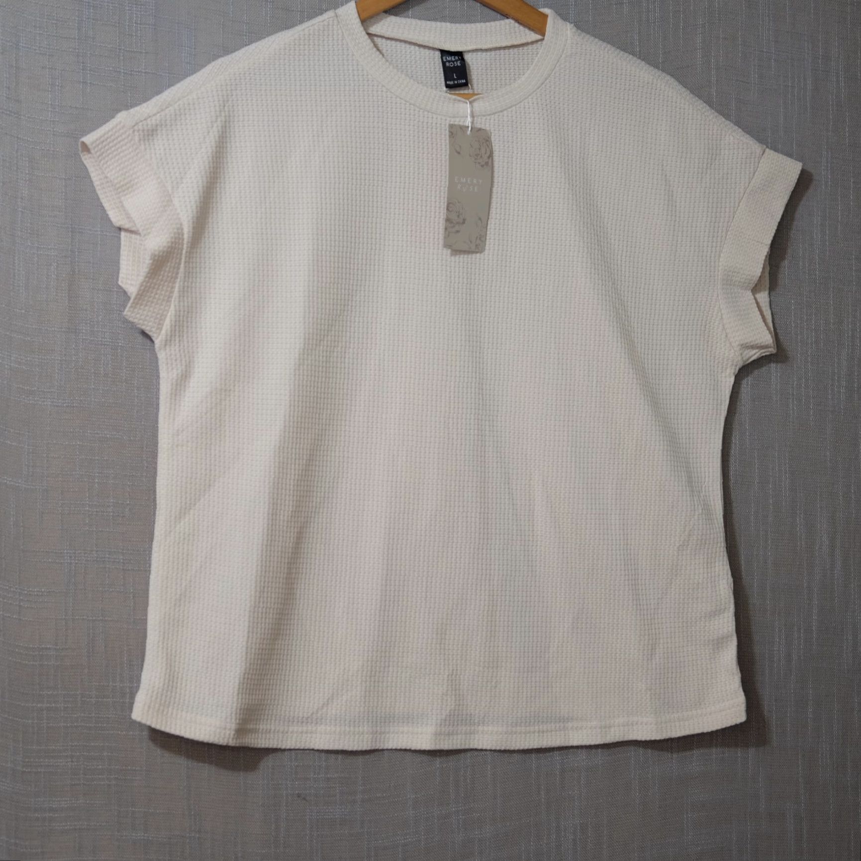 Vintage NWT! Emery Rose Shirt Dolman Short Sleeve Waffle Stretch Beige Women's L #H53-9 Size L / US 10 / IT 46 - 2 Thumbnail