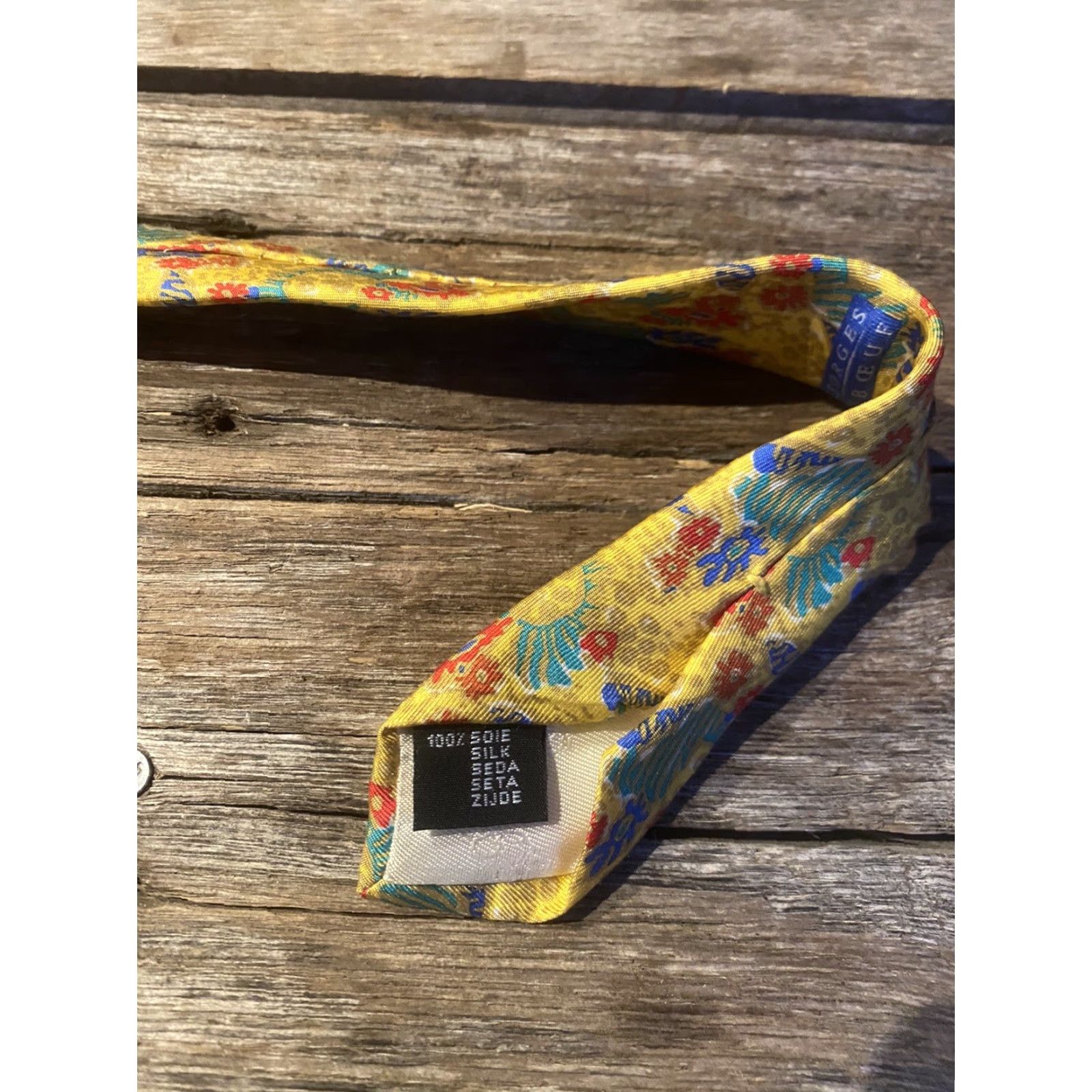 George GEORGES DUBOEUF Silk Tie Men Gold Green Red Blue Made in FRANCE Geometric Pattern Classic Length 57"-60" Gift Tied Pre-owned Mens Size ONE SIZE - 4 Thumbnail