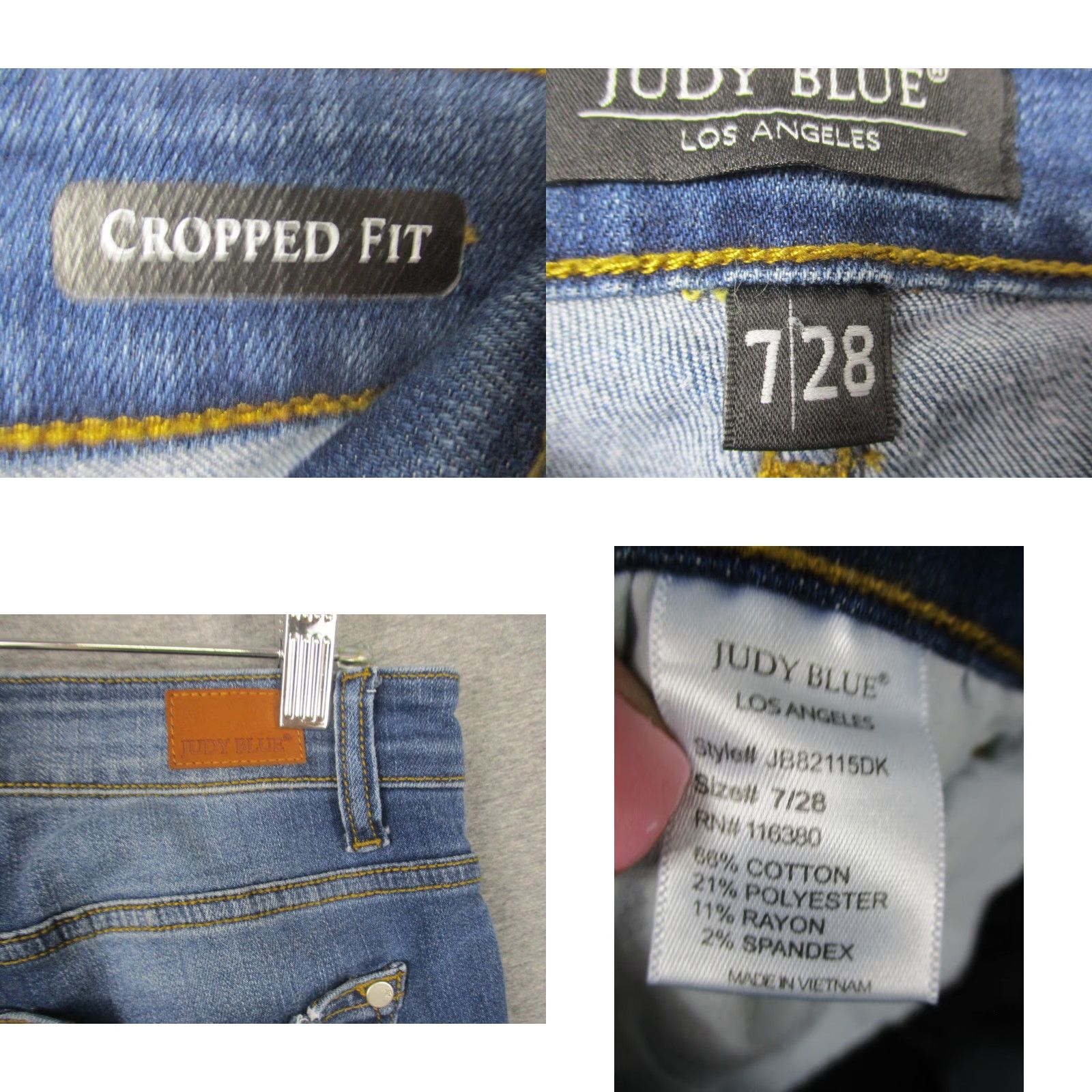 Vintage Judy Blue Jeans Cropped Distressed Stretch Comfort Sz 7/28 Blue Denim Regular 5-Pocket Womens Jeans Size 28" / US 6 / IT 42 - 8 Thumbnail