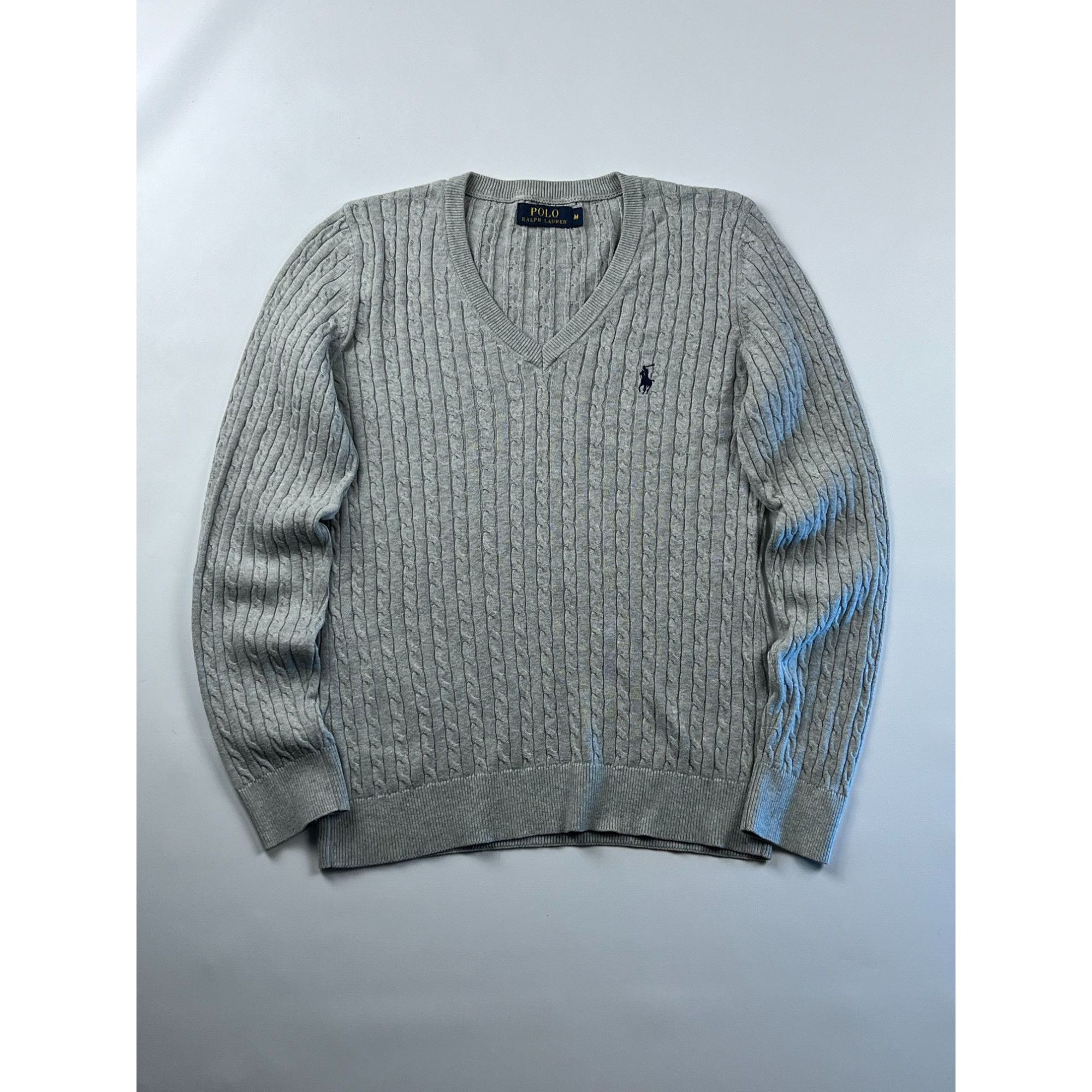 Polo Ralph Lauren × Ralph Lauren × Vintage Polo Ralph Lauren Gray Cable Knit V-Neck Sweater Size M / US 6-8 / IT 42-44 - 1 Thumbnail
