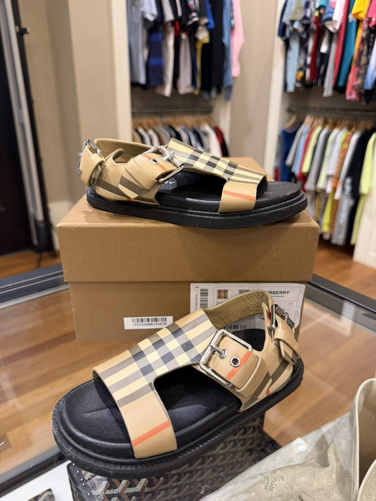 Burberry Burberry KIDS Bertha Checkered Sandals (12C) Size US 5 / EU 37 - 3 Thumbnail