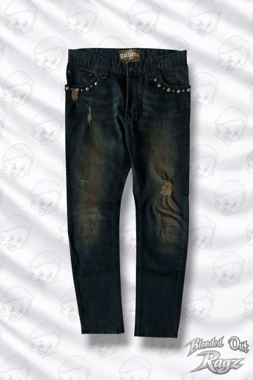 John Galliano Galliano Dark Navy Studded Logo Denim Y2K Size US 30 / EU 46 - 2 Thumbnail