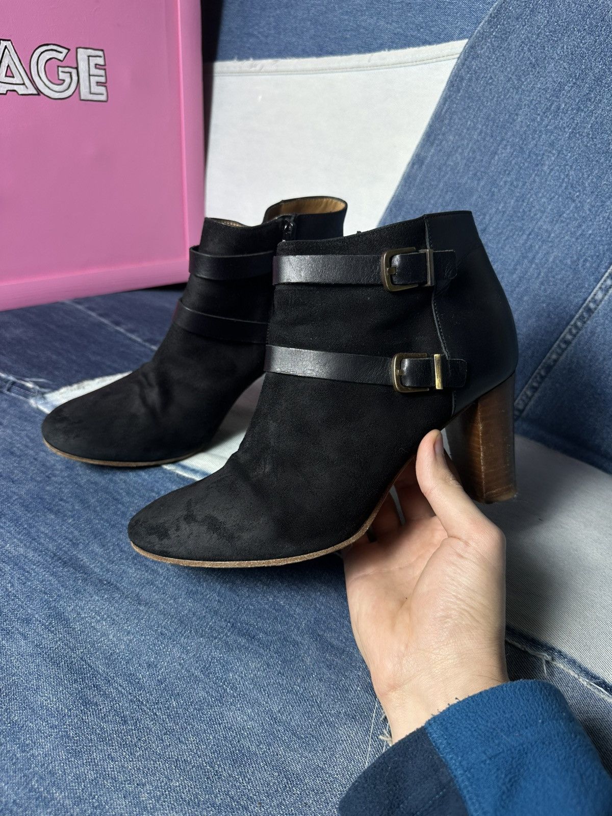 Sezane Sezane Ankle Boots Suede Leather Block Heels Buckle Strap Size US 9 / IT 39 - 7 Thumbnail