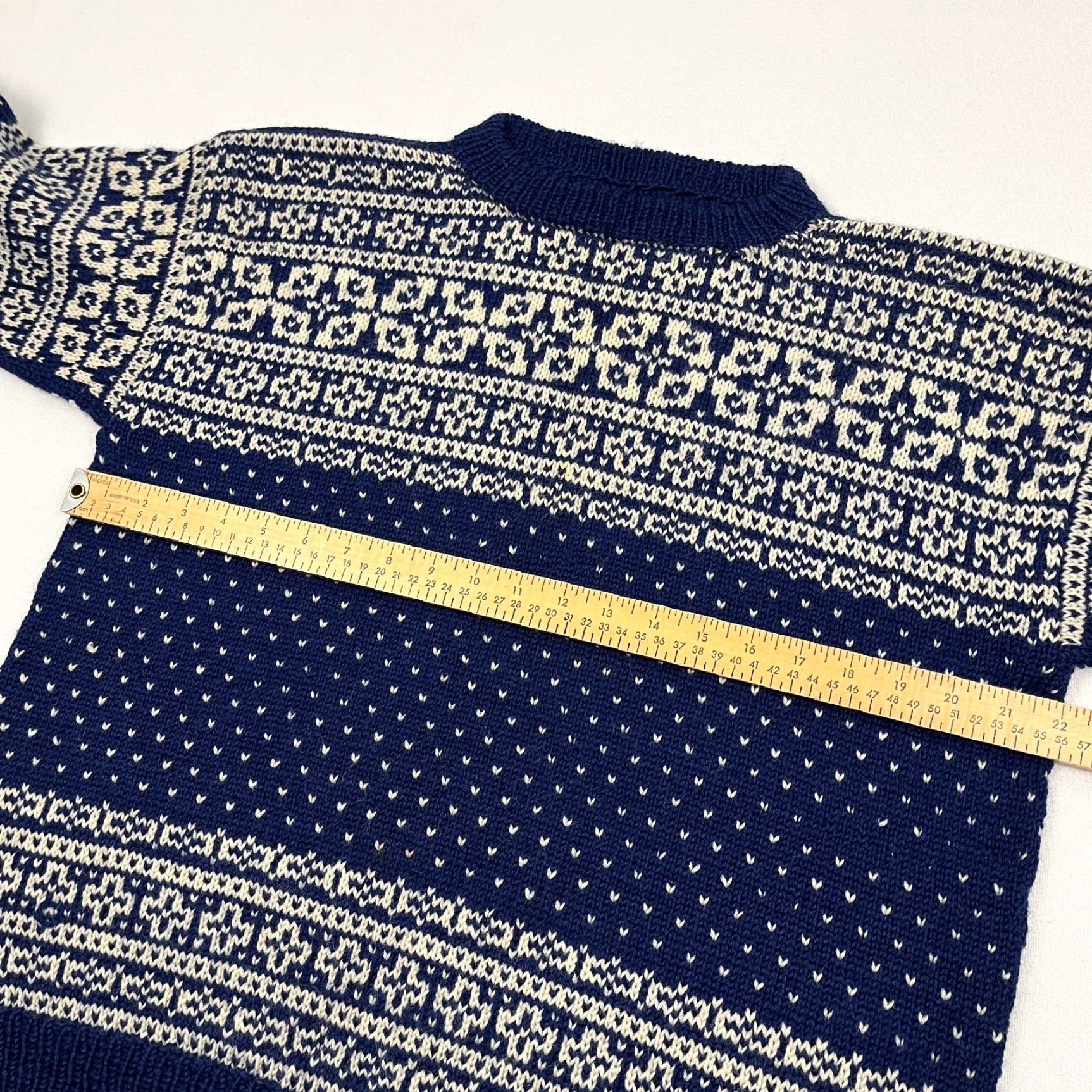 Vintage VINTAGE Nordic Fair Isle Wool Sweater Womens L Blue Ivory Knit Crew Pullover 90s Size L / US 10 / IT 46 - 3 Thumbnail