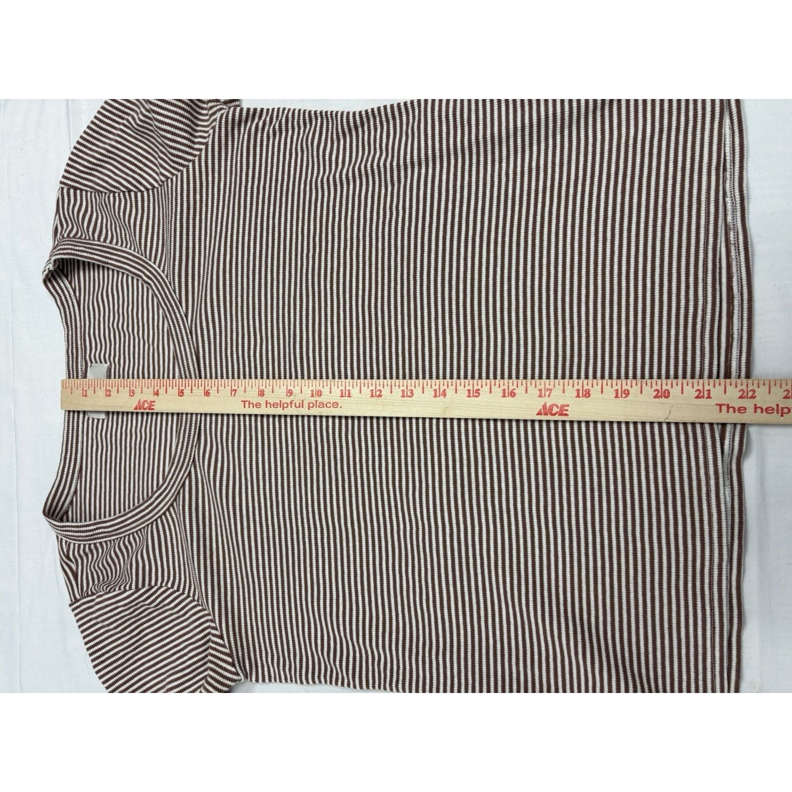 Loft LOFT Petites Brown White Striped SS Scoop Neck T-shirt LP Size L / US 10 / IT 46 - 4 Thumbnail