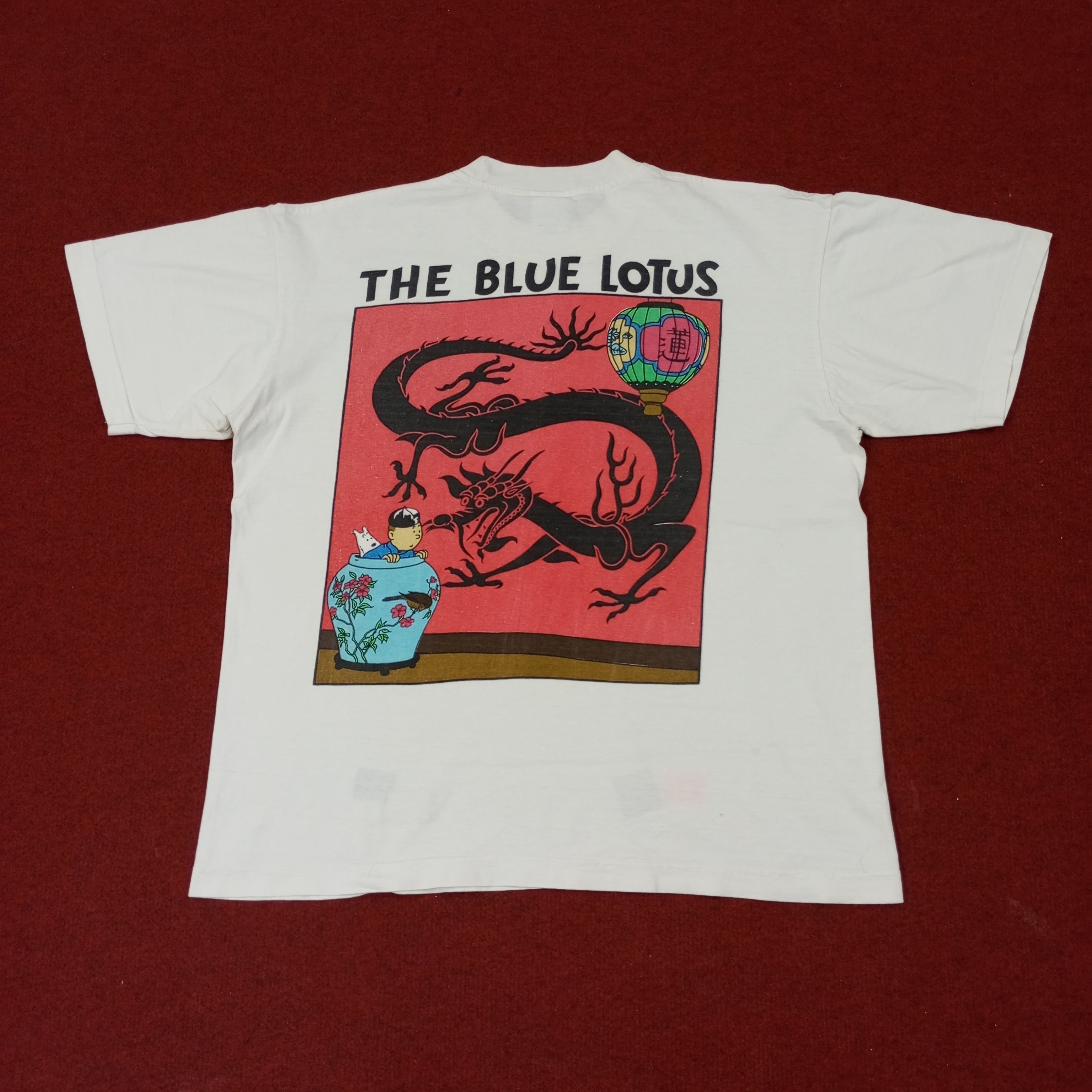 Vintage The Blue Lotus Tshirt Adventure Of Tintin c249n32 Size US L / EU 52-54 / 3 - 1 Thumbnail