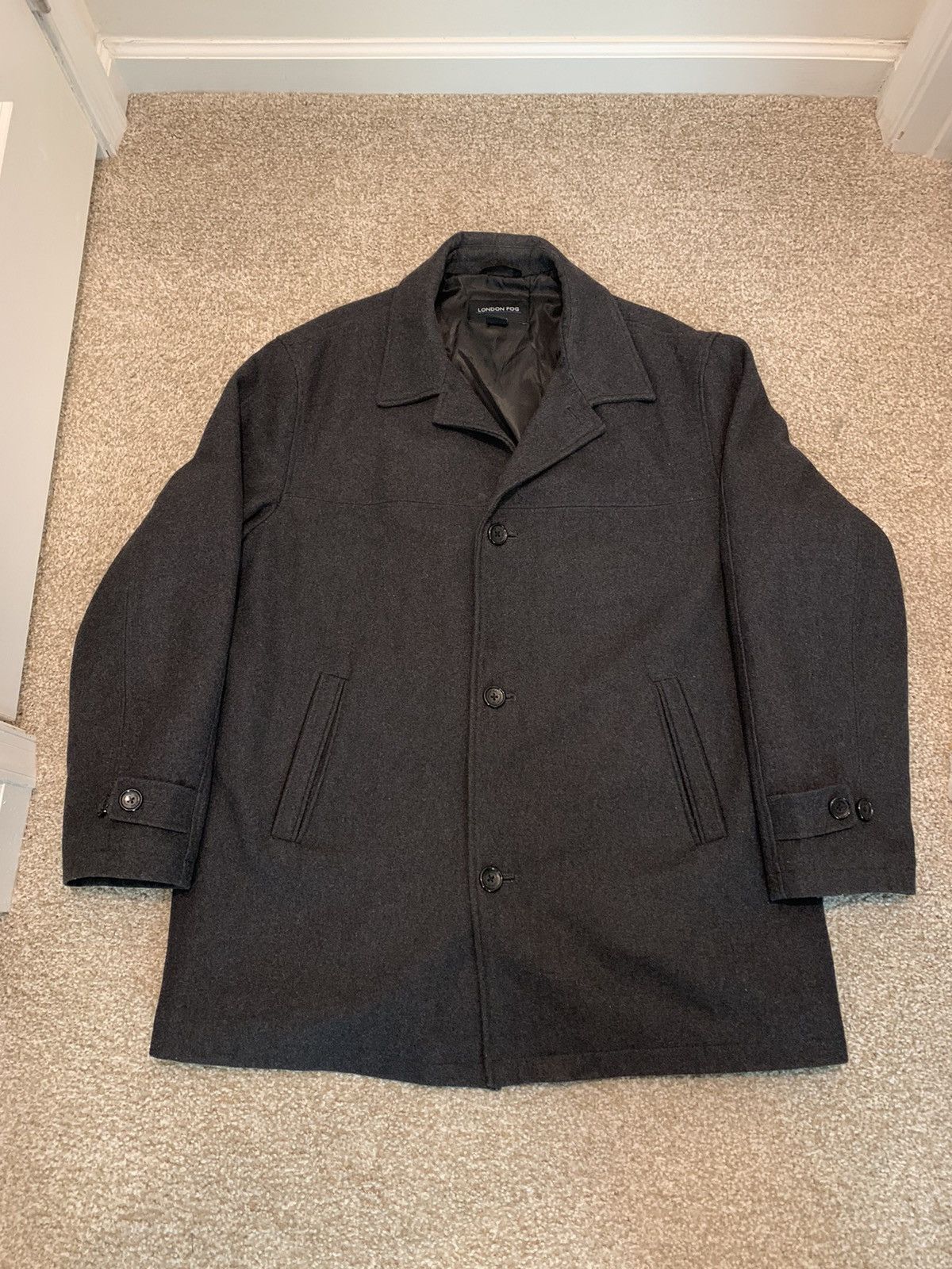 image of London Fog Button Up Wool Coat in Grey, Men's (Size XL)