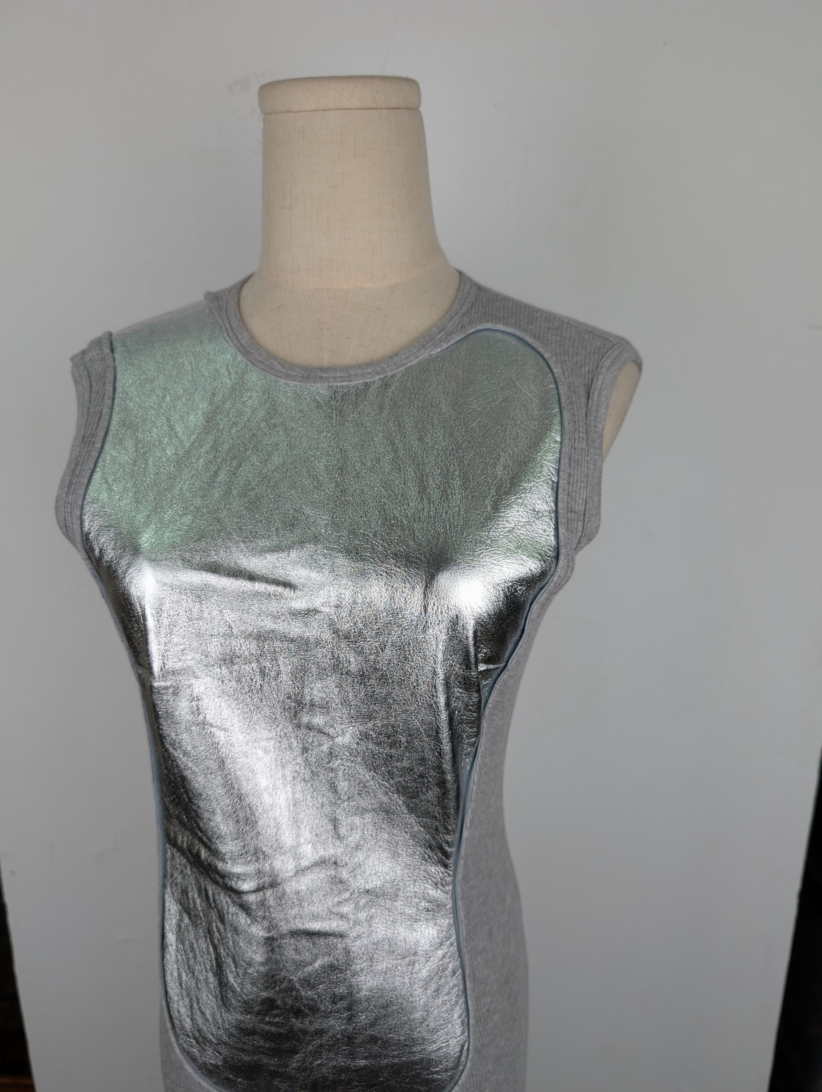 Loewe Loewe Grey With Silver Leather Panel Cotton Long Dress Size XXS / US 00 / IT 34 - 3 Thumbnail