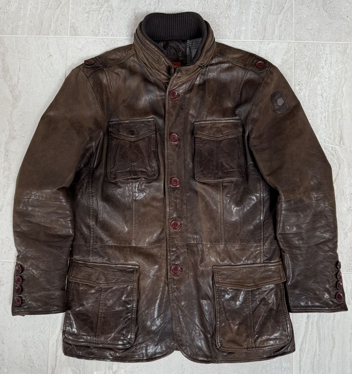 Other Vintage Heavy Leather Field Jacket – Brown – emilio adani Size US L / EU 52-54 / 3 - 1 Thumbnail
