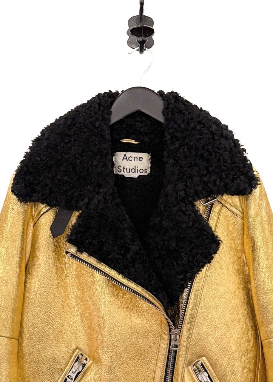 Acne Studios Acne Studios Metallic Gold Velocite Shearling Coat - 32 DK Size XS / US 0-2 / IT 36-38 - 4 Thumbnail