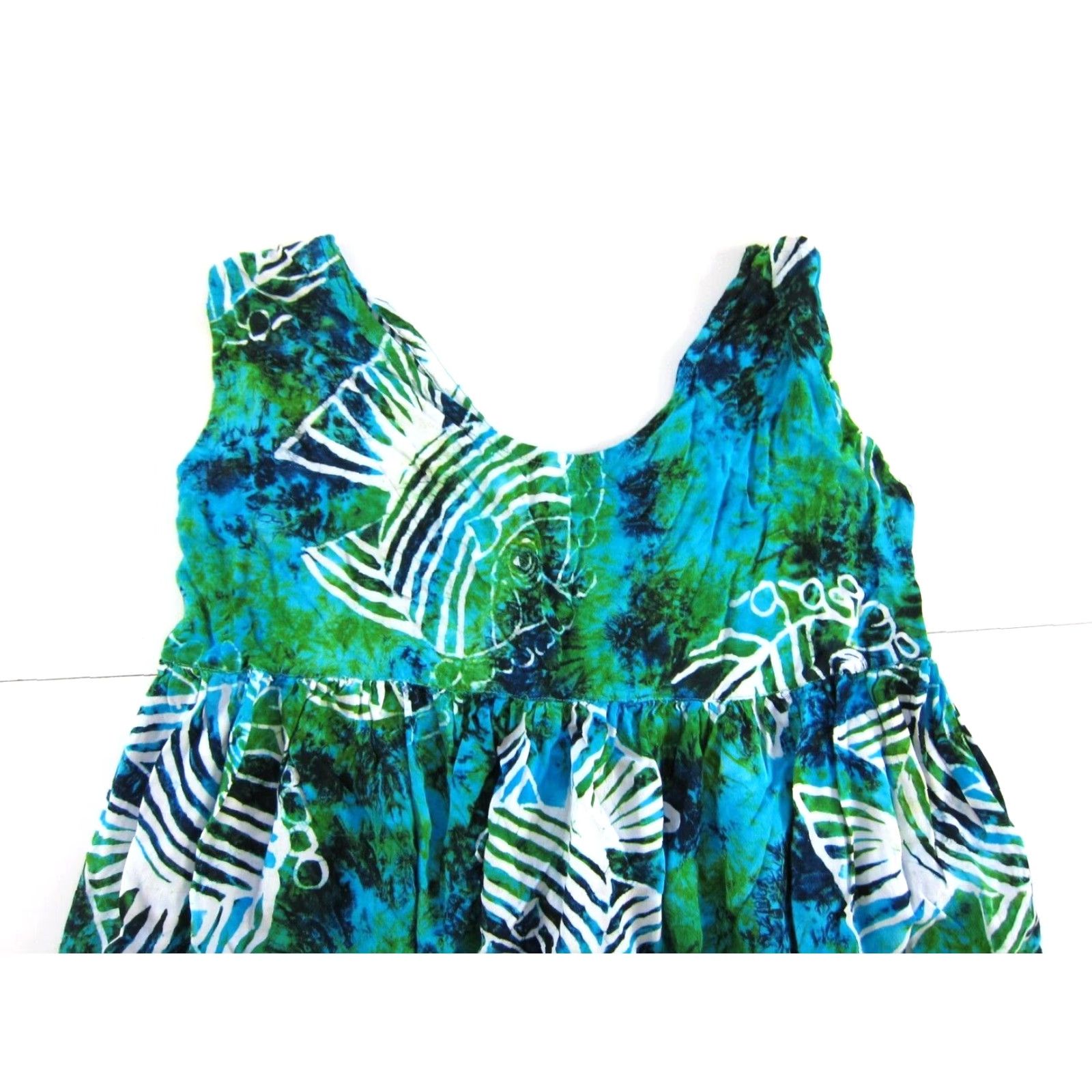 Vintage Vintage Breath! Hawaii Rayon Green Blue Tie Dye Fish Button Down Tank Dress S Size S / US 4 / IT 40 - 6 Thumbnail