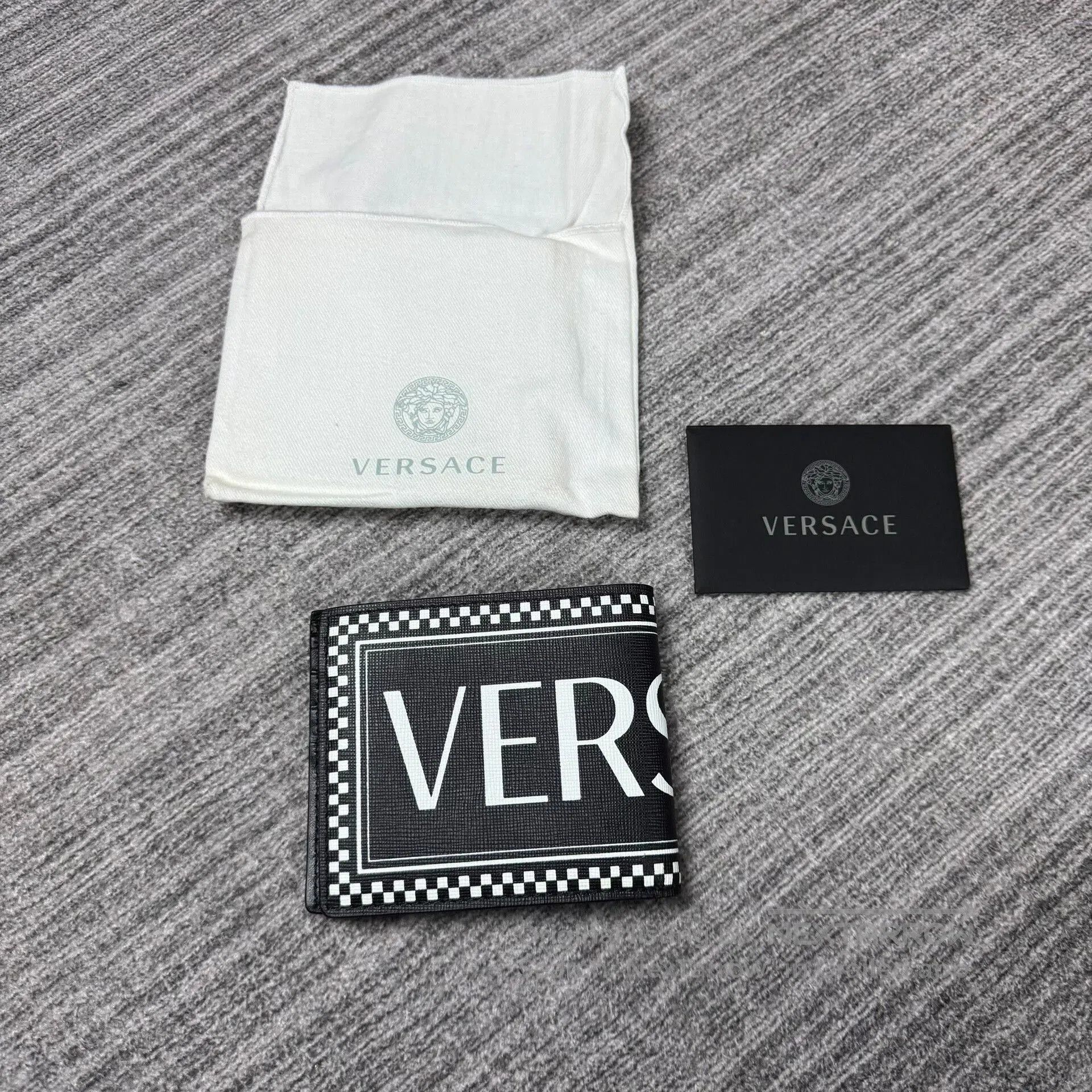 Versace Black Fold Wallet with Print.