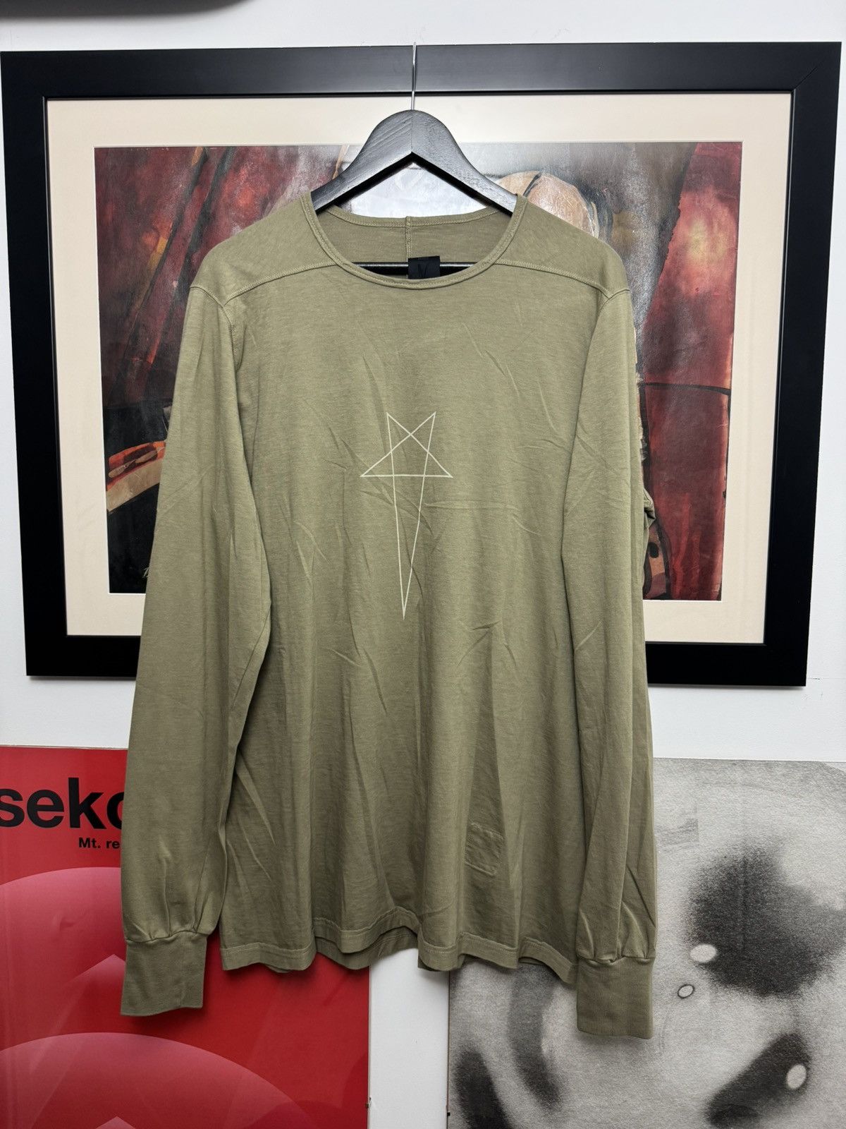 Rick Owens Drkshdw Pale Green Pentagram Logo Longsleeve Rare