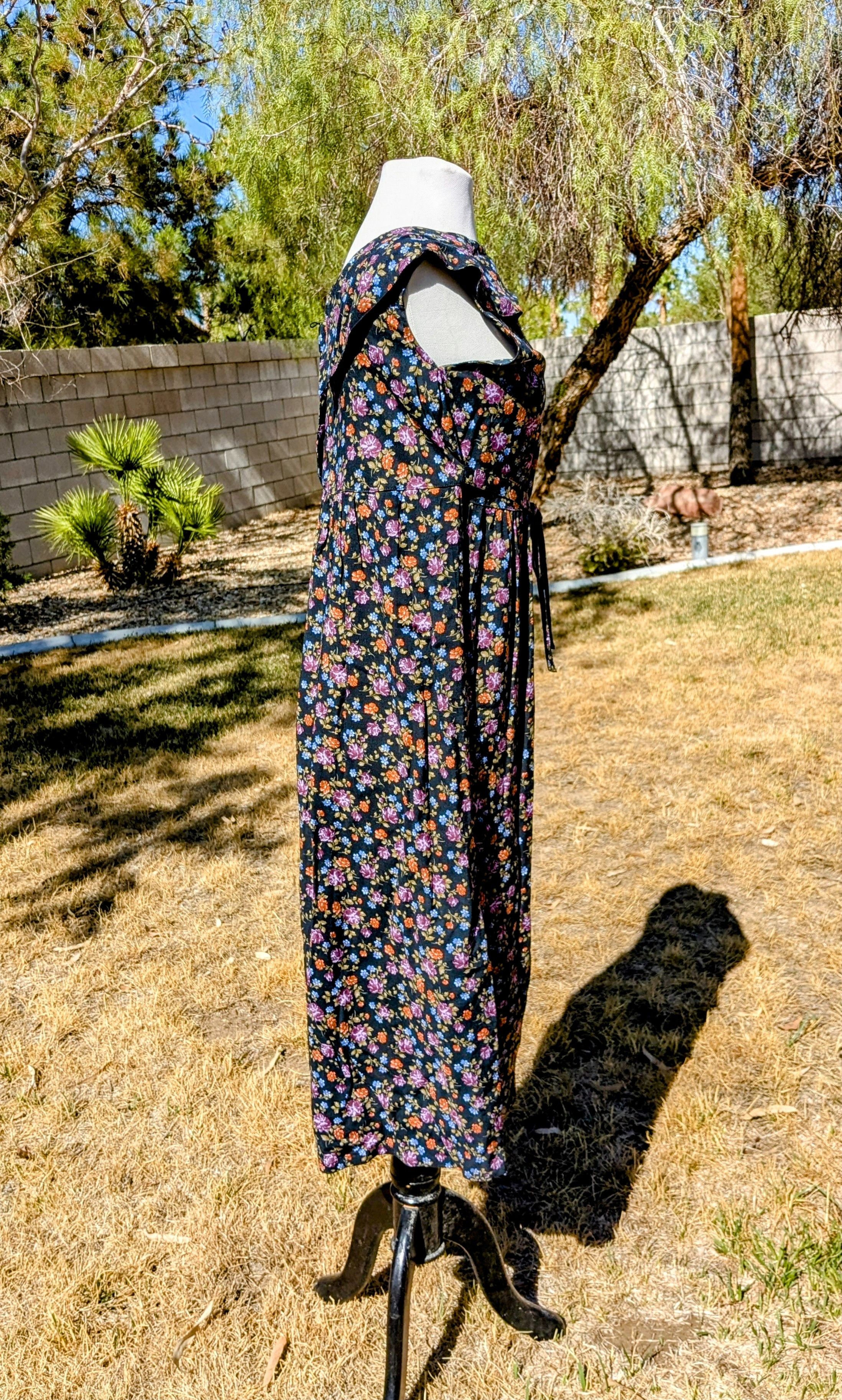 Designer Sostanza Floral Midi Blouson Wide Ruffle Collar Tank Dress Size S / US 4 / IT 40 - 4 Thumbnail