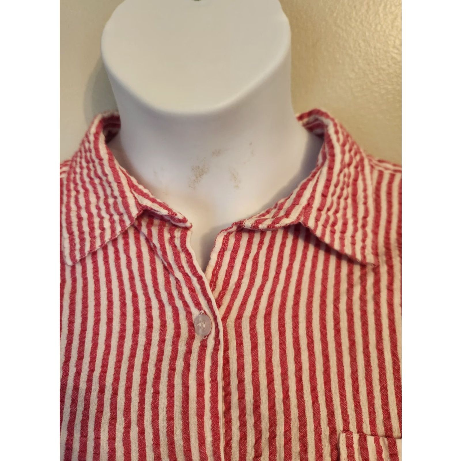 Vintage Woman Within Shirt Womens M Hot Pink Textured Stripe Short Sleeve Top Shirt Sz M Size M / US 6-8 / IT 42-44 - 2 Thumbnail