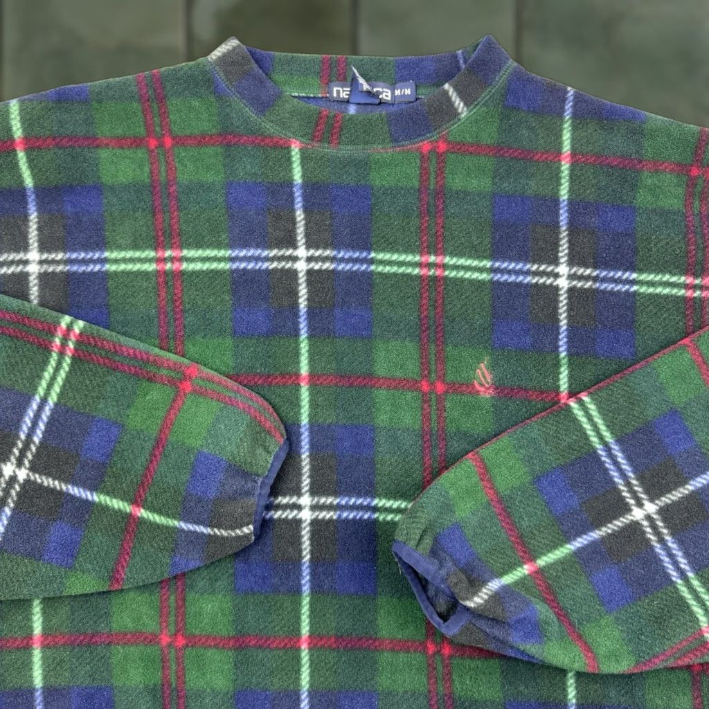 Nautica VINTAGE Nautica Fleece Pullover Jacket Mens Adult Medium Plaid 90s Green Nautica Size US M / EU 48-50 / 2 - 1 Thumbnail