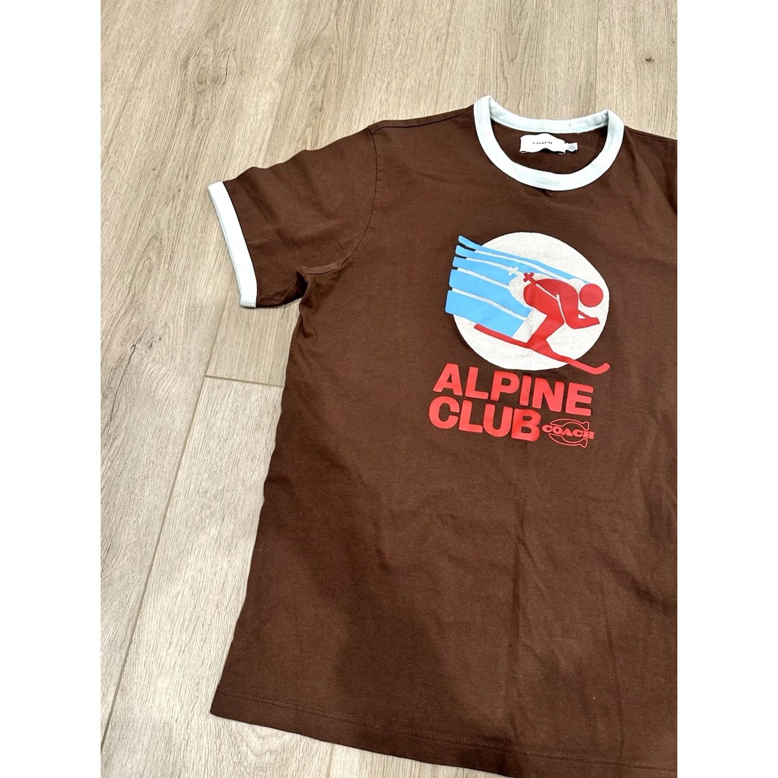 Coach Coach Shirt Womens M Brown Alpine Club Skiing Shrunken Ringer Short Sleeve Size M / US 6-8 / IT 42-44 - 3 Thumbnail