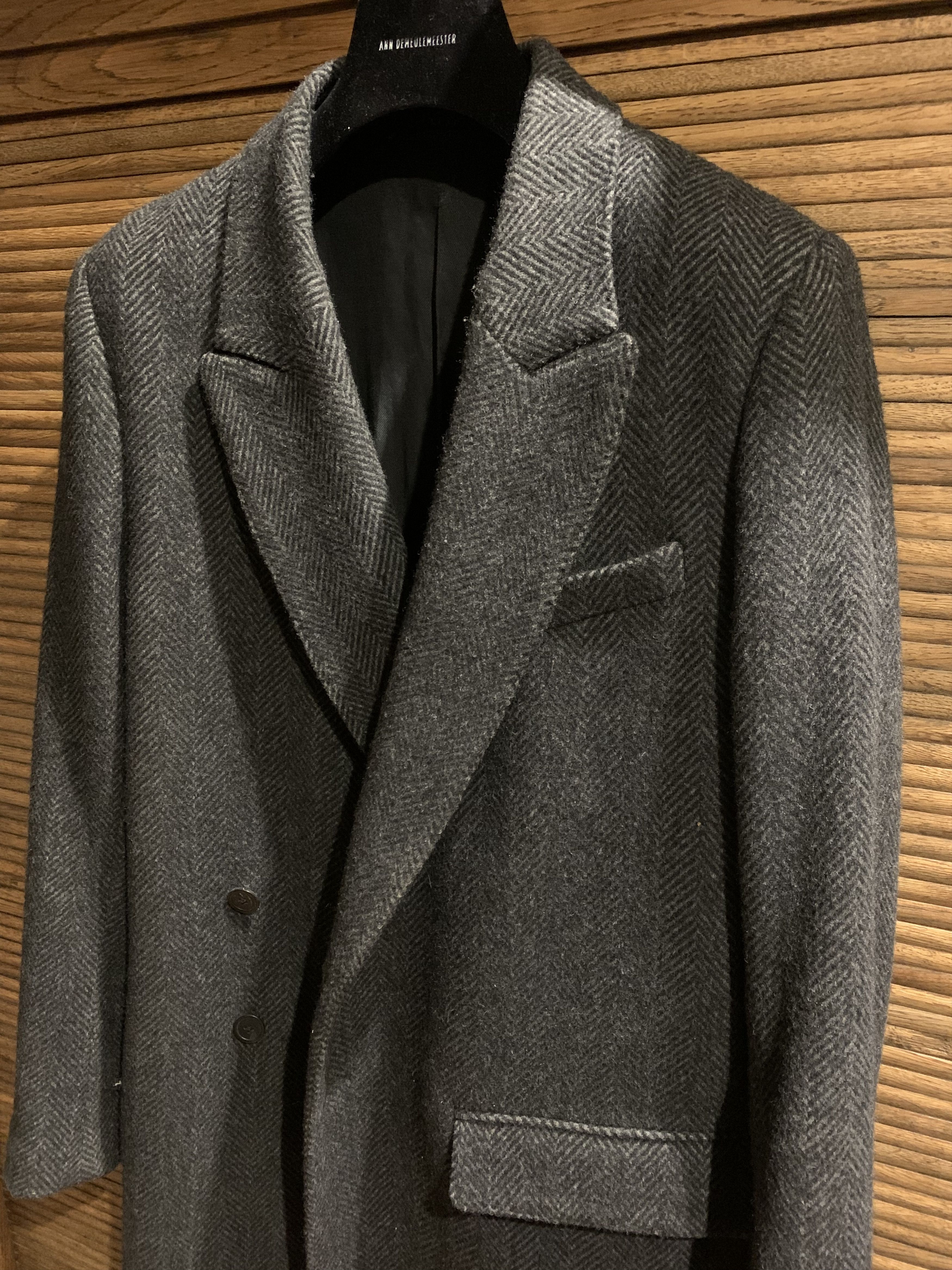 Ann Demeulemeester Ann Demeulemeester Black/Grey herringbone wool coat Size US L / EU 52-54 / 3 - 3 Thumbnail