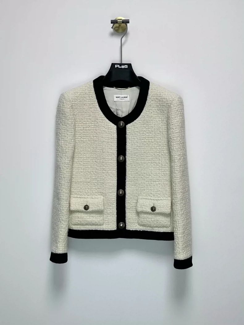 Yves Saint Laurent Saint Laurent Ivory Tweed Jacket Size US S / EU 44-46 / 1 - 1 Thumbnail