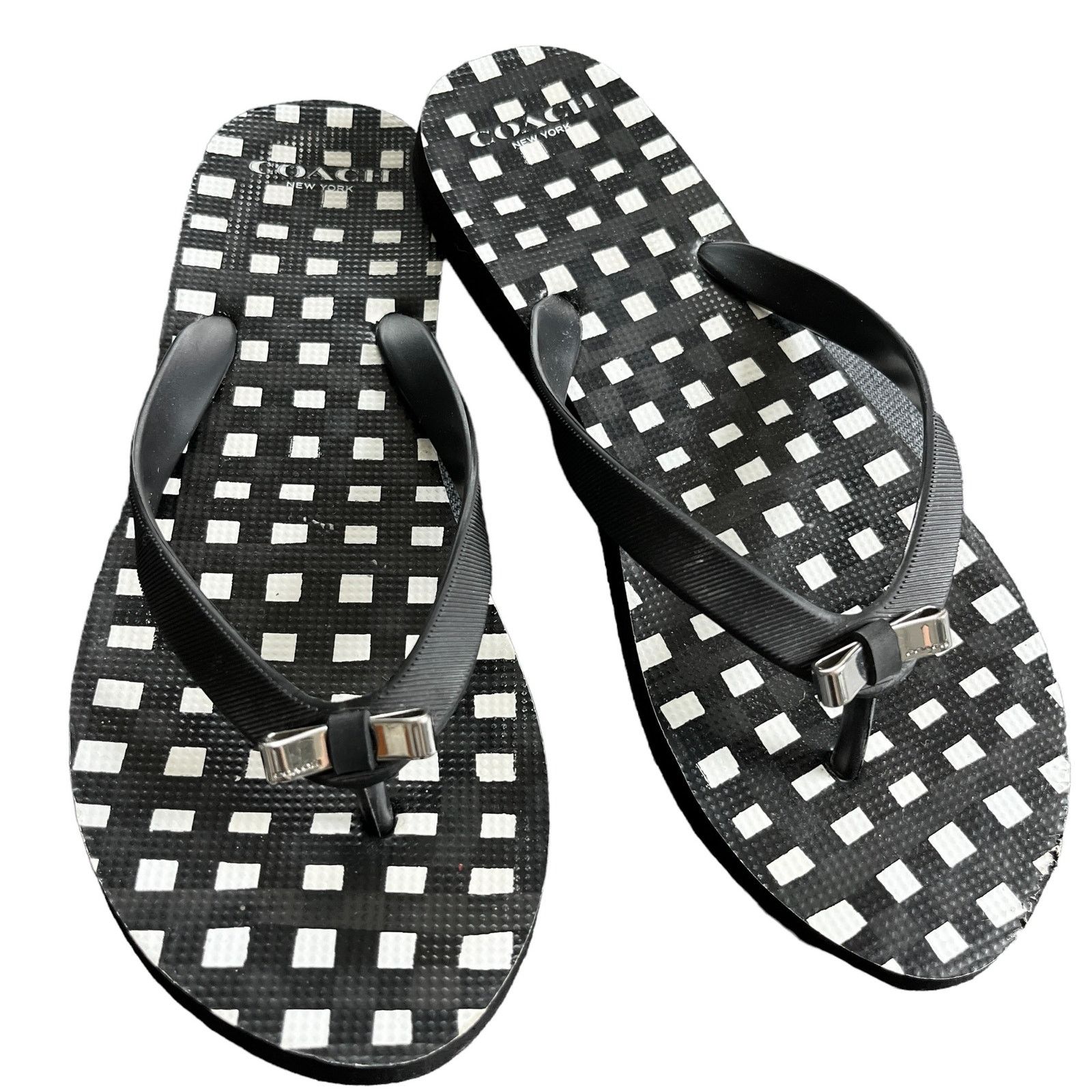 Coach Coach Amel Sandals Flip Flops Black White Silver Bow 7-8 Size US 7.5 / IT 37.5 - 1 Thumbnail